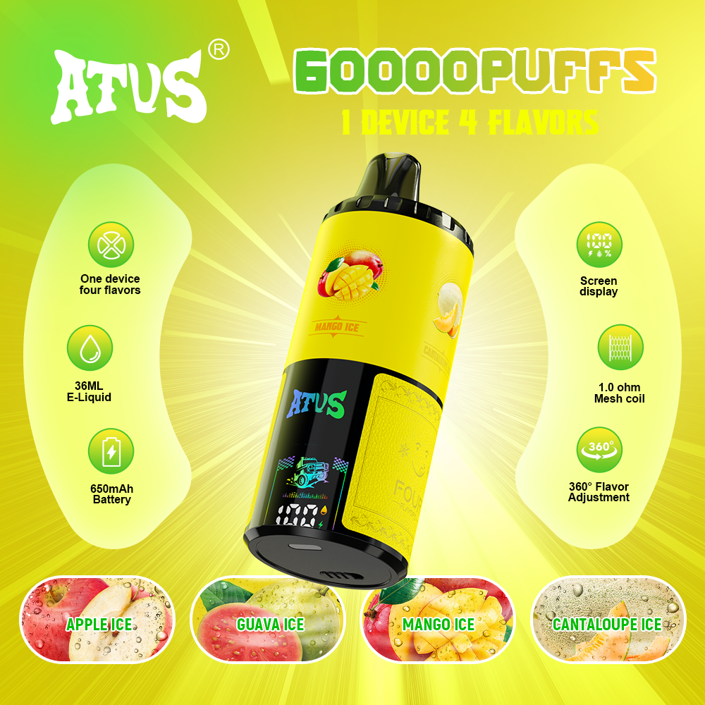 Atvs 60000 Puffs 4 in 1 Flavors Disposable Vape 60K 50K Rotating System 60ml E-Liquid Large Smoke Online Shopping Digital Screen