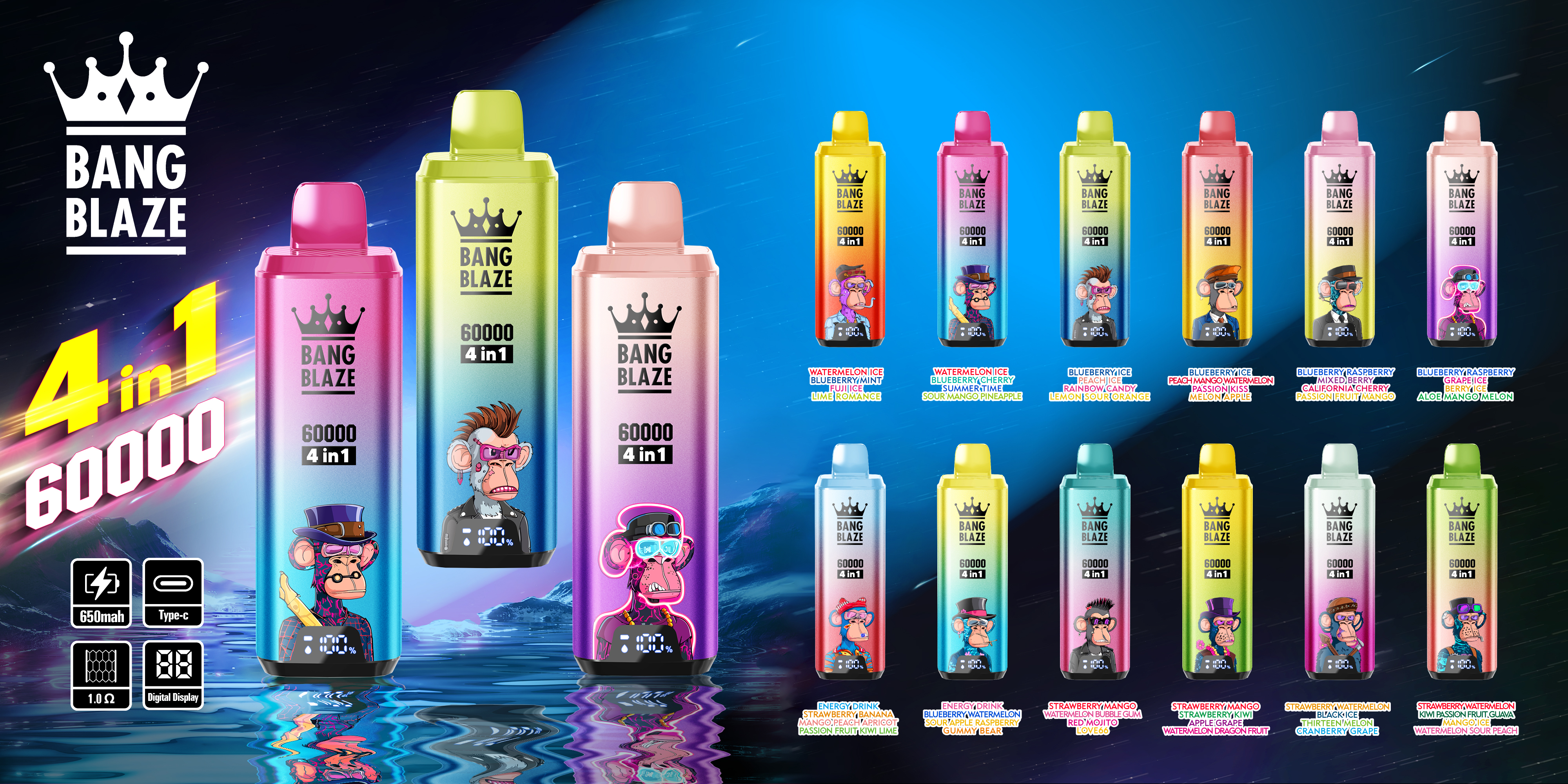 Bang 60000 Puffs 4in1 Flavors Vaper Electronic Cigarette 60K 50K Puff Vape Mini Hookah Bang King 30K 40K Puff Disposable Vape