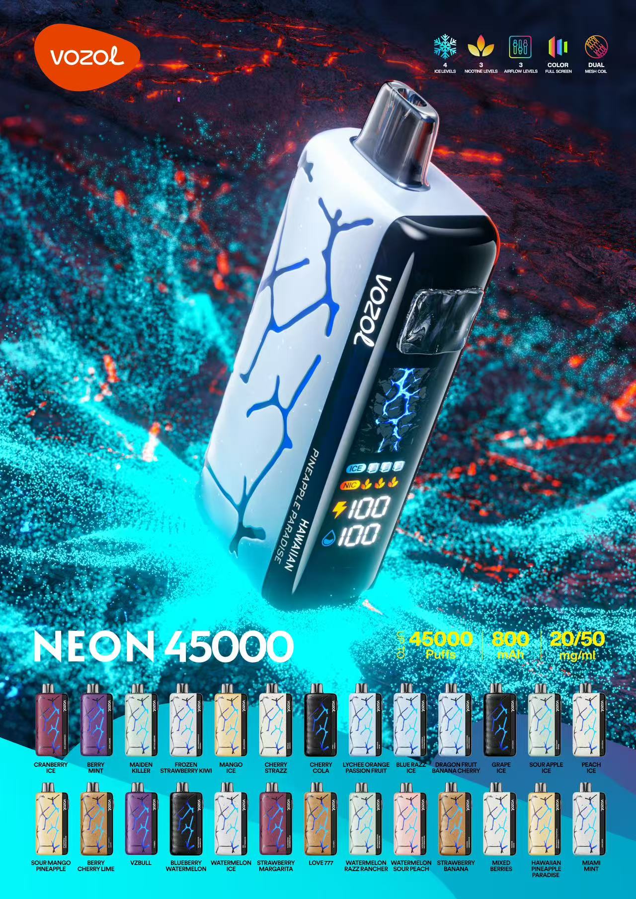 Vozol Neon 45000 - Blueberry Watermelon vape kit Rechargeable Disposable E Vape 45000puff