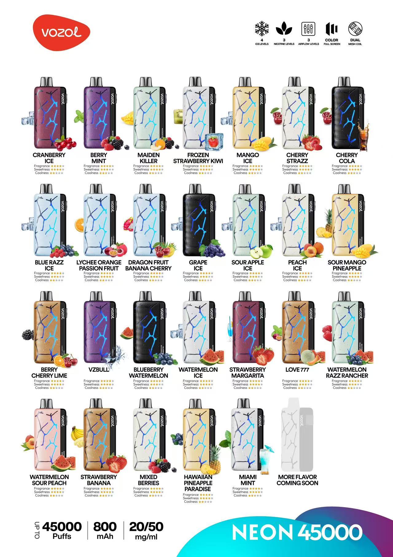 Vozol Neon 45000 - Blueberry Watermelon vape kit Rechargeable Disposable E Vape 45000puff