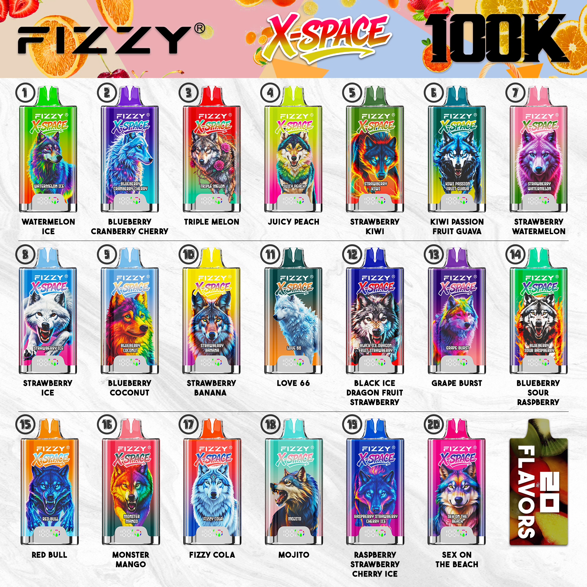 EU warehouse Fizzy X-SPACE 100K puffs Disposable Vape Pen Wholesale E-Cigarette