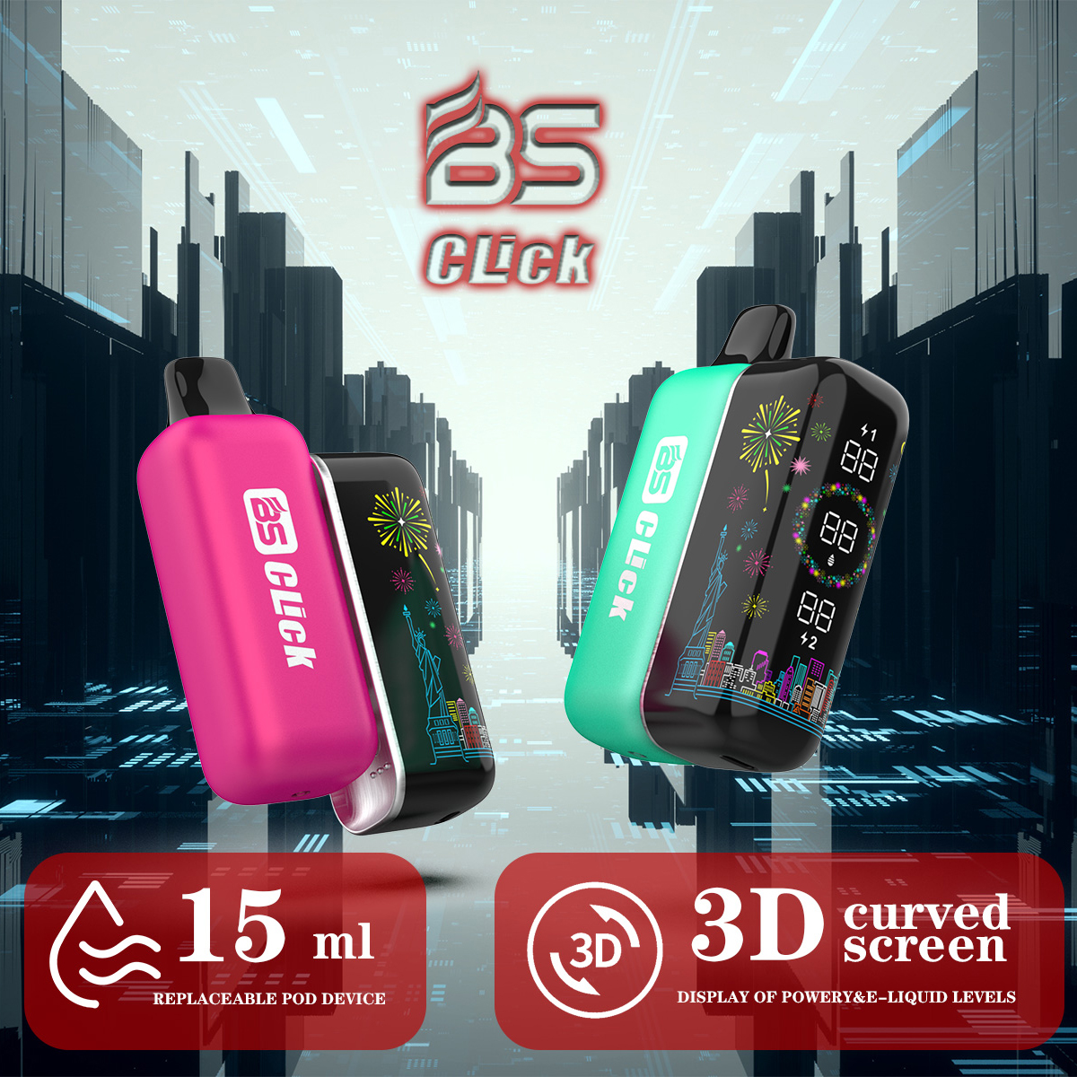 Breze Stiik BS Click Mesh Replacement Disposable Vape Pod with 20000 Puffs E-Cig Tank E-Cigarette Vape Pen 20K Vapor