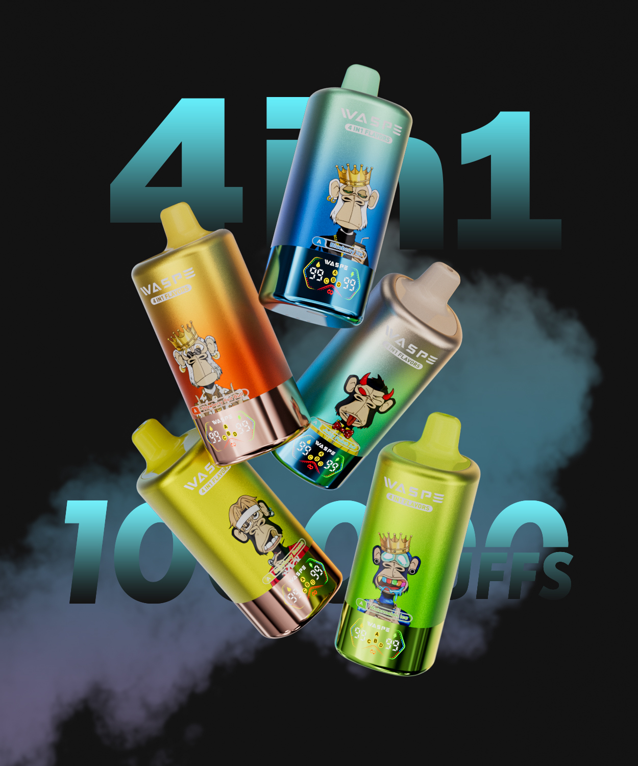 Waspe 100000 Puffs Quadruple Flavors 4 in 1 Tornado Vaper 100K 60K E Cigarette Wholesale Rechargeable Vapor EU Warehouse Spain