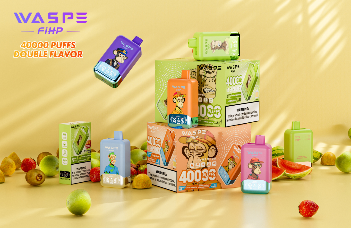 Waspe 40000 Puffs 2 in 1 Vaper Puff Bar Wholesale Disposable Vape Pen E Cigarette  40K Dual Flavors Twins Vapes  Ecigs
