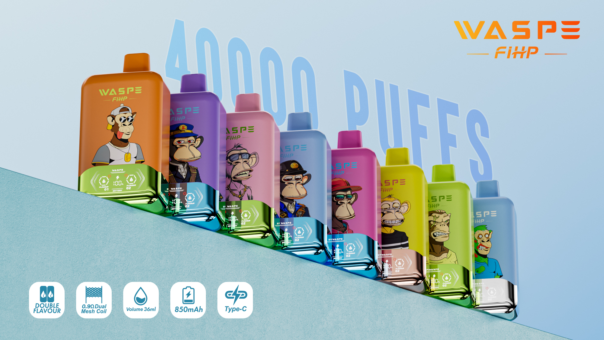 Waspe 40000 Puffs 2 in 1 Vaper Puff Bar Wholesale Disposable Vape Pen E Cigarette  40K Dual Flavors Twins Vapes  Ecigs