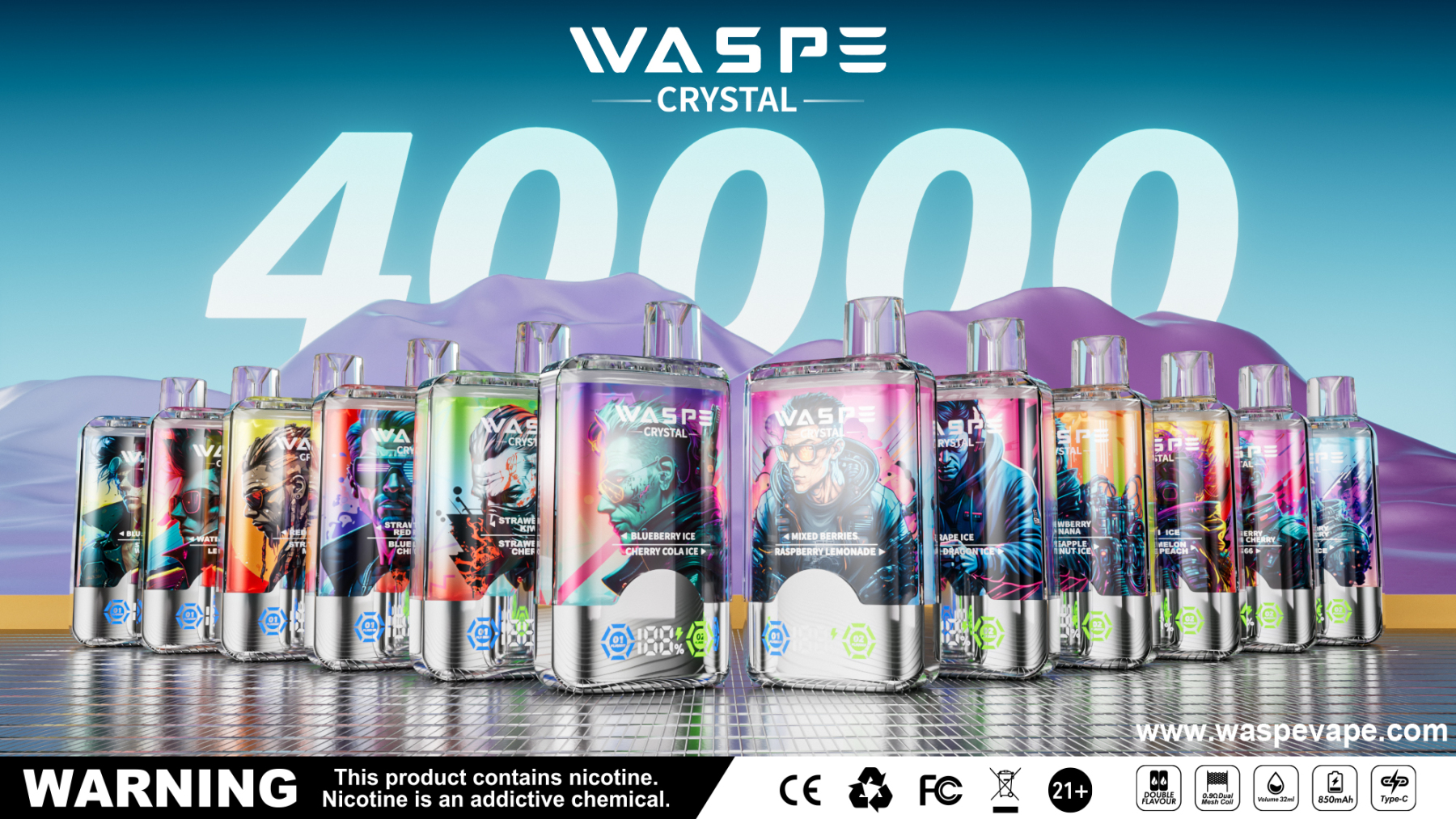 Waspe Vape 40000 Twin Flavor Waspe 40K E Vape Crystal Electronic Cigarette Disposable Vape