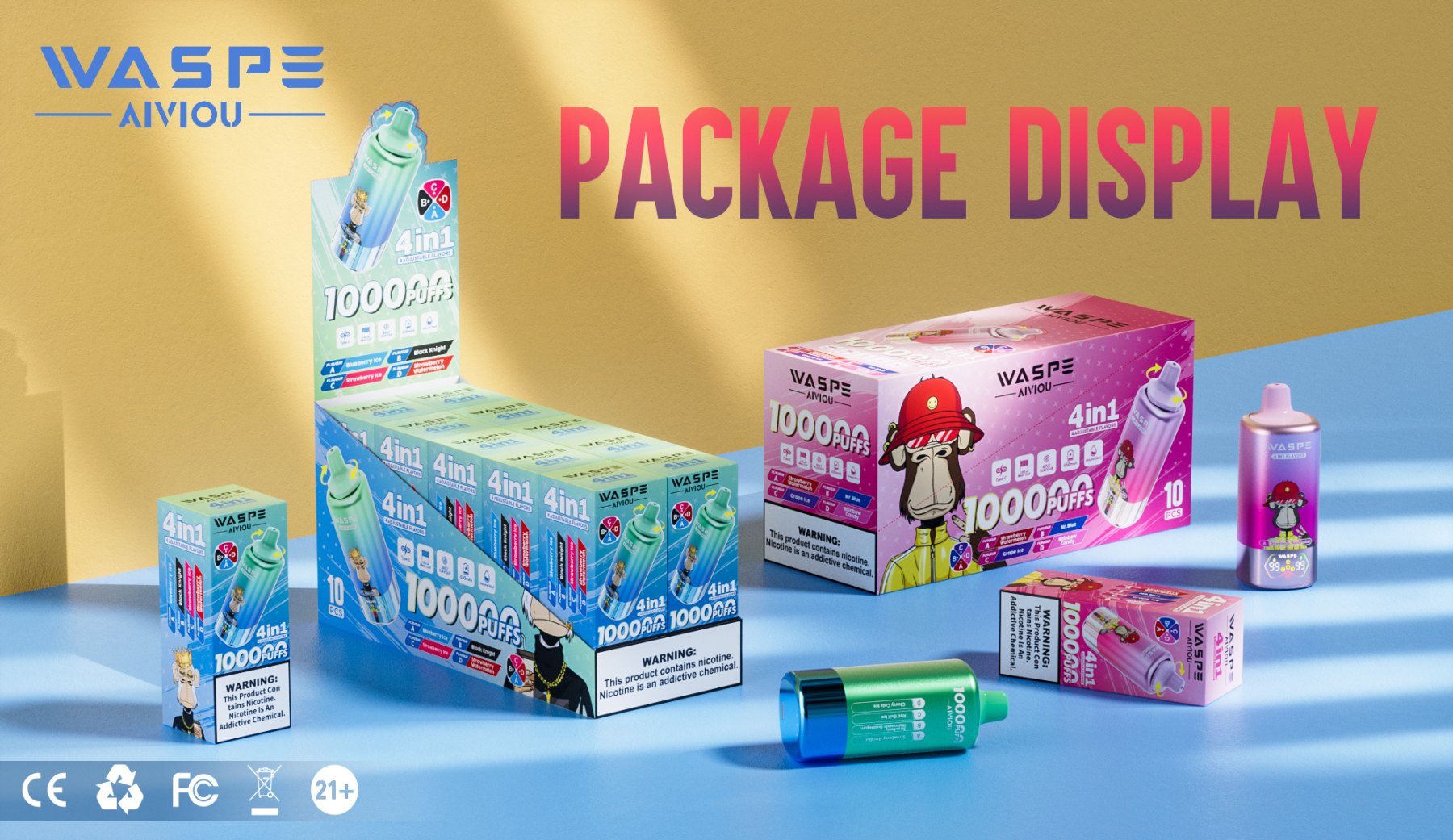 Waspe 100000 Puffs Quadruple Flavors 4 in 1 Tornado Vaper 100K 60K E Cigarette Wholesale Rechargeable Vapor EU Warehouse Spain