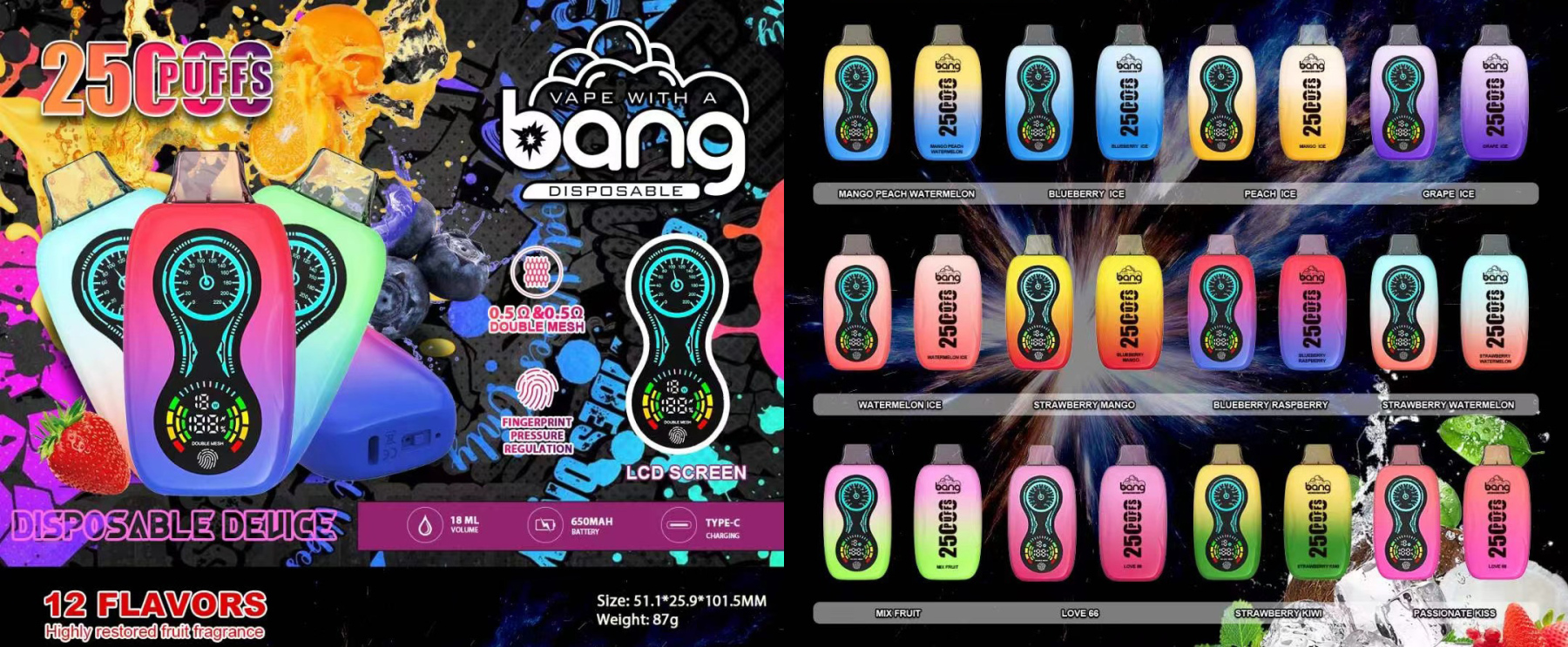 Original Bang 25000 25k 18ml Preloaded 650mAh Rechargeable Pen 0%2%3%5% disposable Intelligent display New arrival-Ecloudvaping