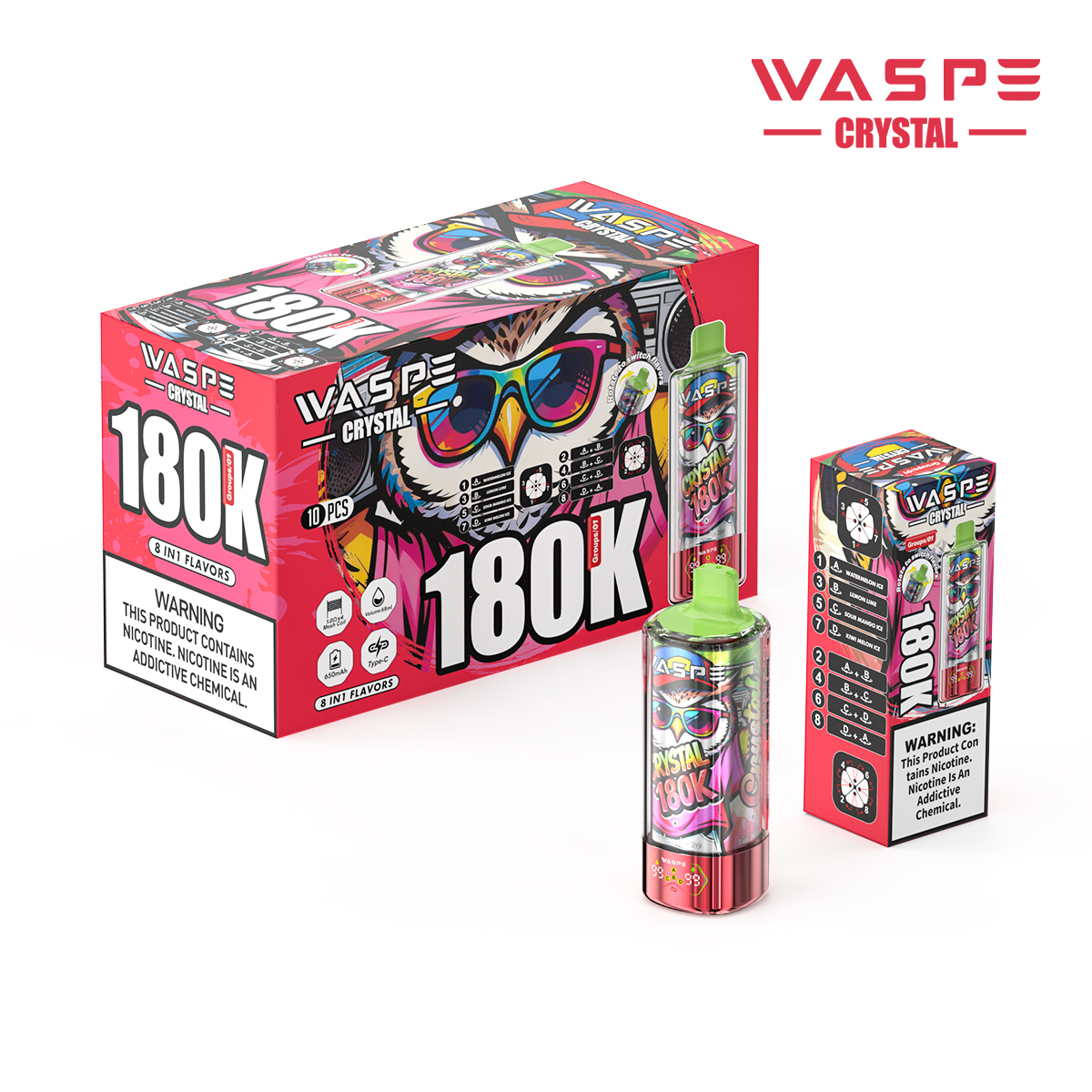 Wholesale I Vape Waspe Crystal 180000 150000 100000 60000 Puffs 8in1 Vaper Triple Flavors LED Display Disposable E-Cigarette 40K 60K 100K 150K 180K Puff