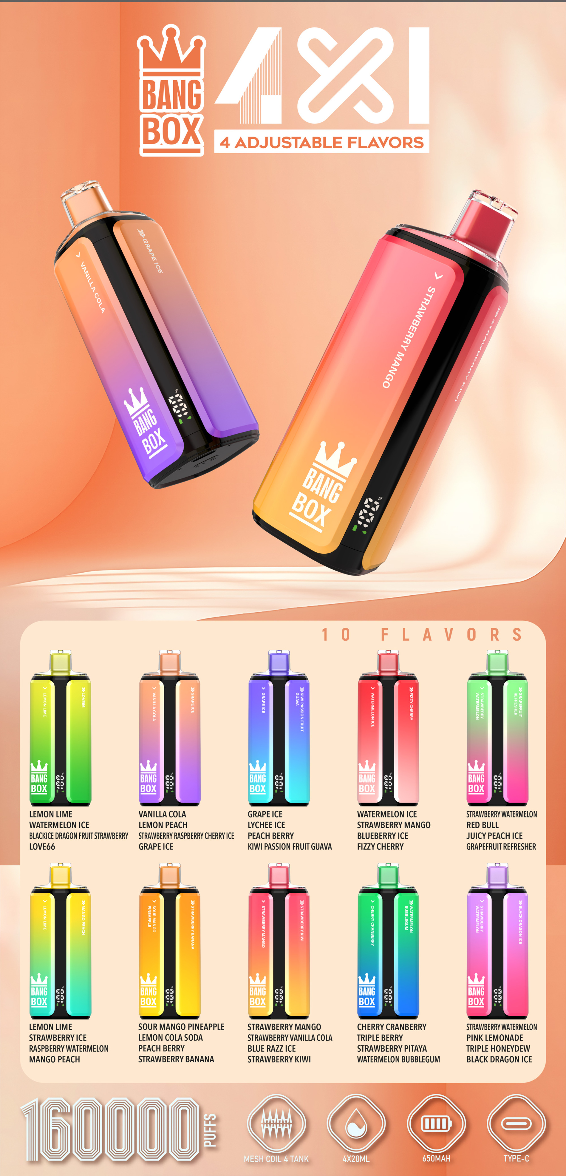 EU Warehouse Bang box 160000 Puffs 160K Disposable Vape Electronic Cigarette Wholesale Vape 200K Disposable Vape bang 300K Ecigs