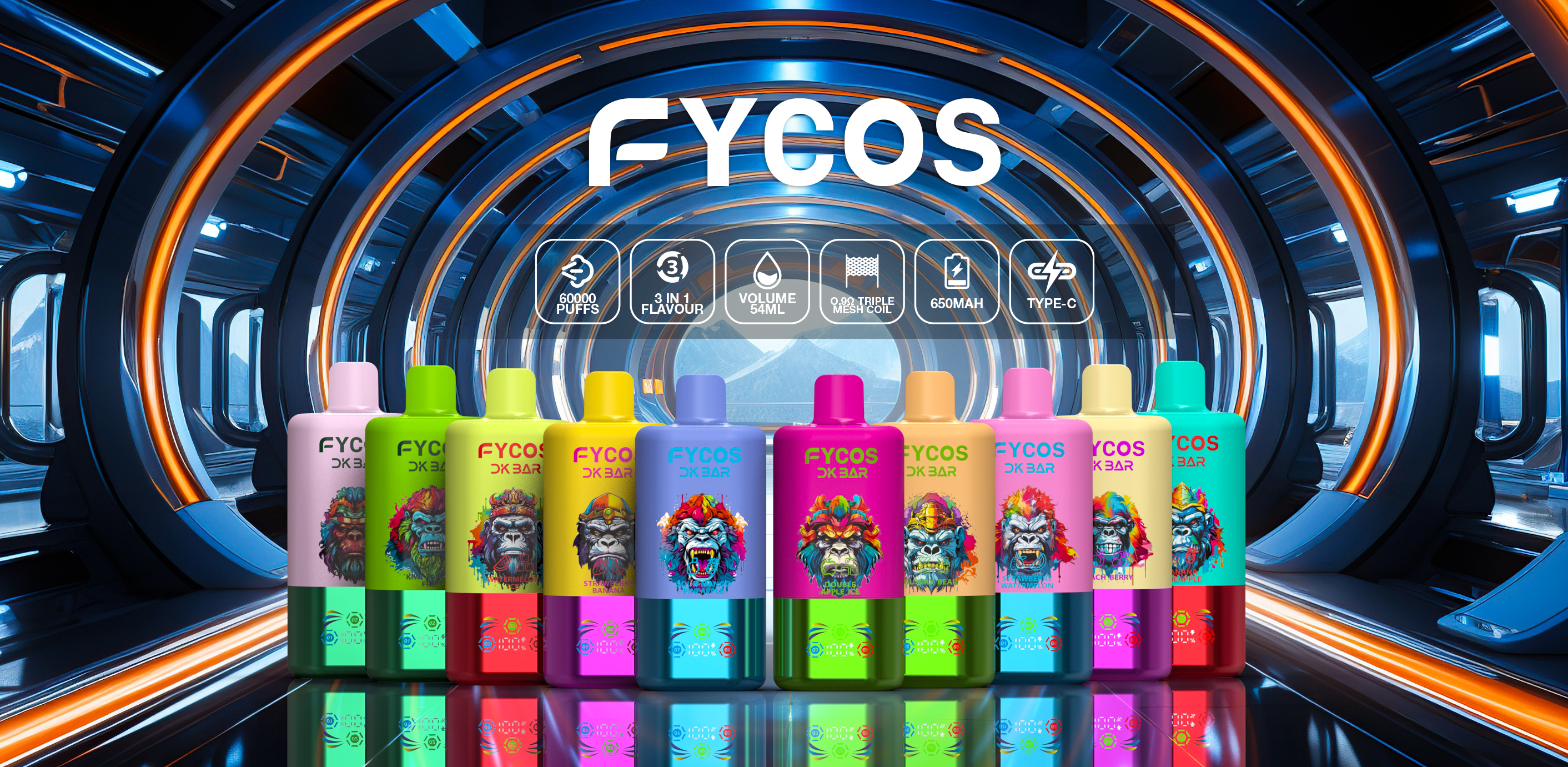 Fycos Disposable Electronic Cigarette Wholesale 3 in 1 60000 Puff Vape EU Warehouse Puff Tornado E Triple Flavor Adjust Airflow Ra Bar 60K Puff Ecigs