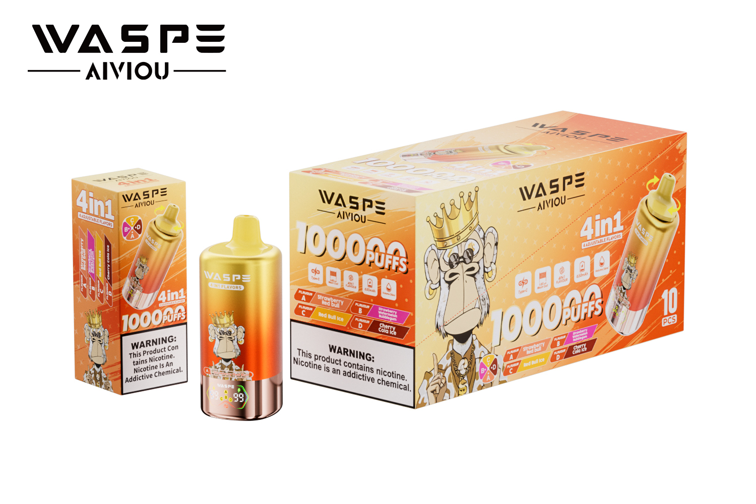 Waspe 100000 Puffs Quadruple Flavors 4 in 1 Tornado Vaper 100K 60K E Cigarette Wholesale Rechargeable Vapor EU Warehouse Spain