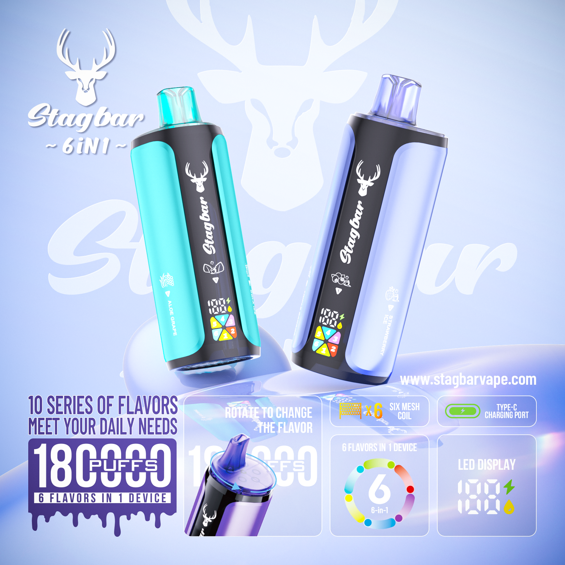 Stag Bar 6in1 180K Puffs Disposable Vape Pod Vapers 100K 80K 75K 1200K Puffs Vaporizer E Hookah Vape Cartridge Pods Stagbar 6in1 180000 Puff