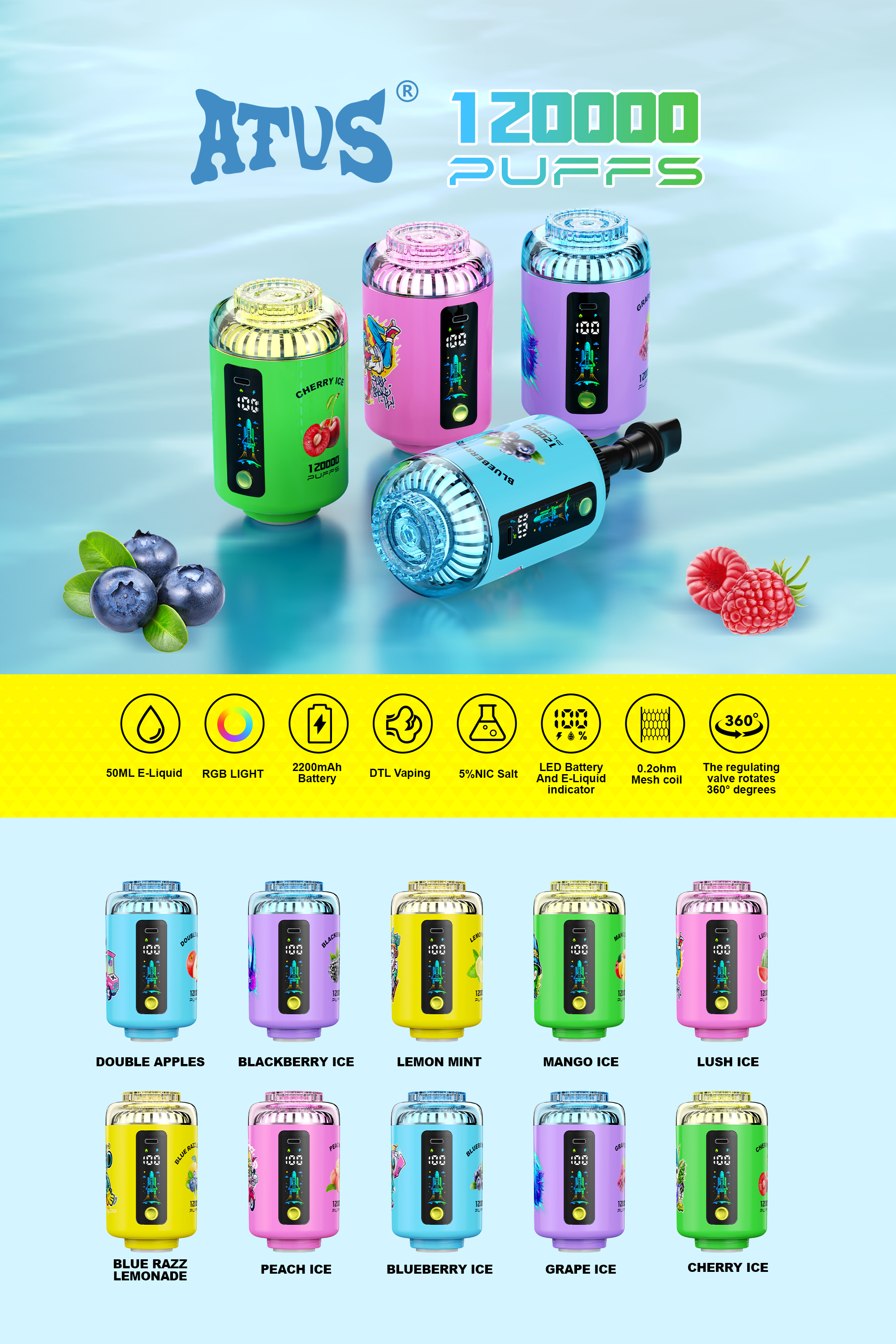 Atvs Shisha 120000 Puffs Disposable E-Cigarette120K Puffs Shisha Hookha Price Wholesaler I Vape in Stock