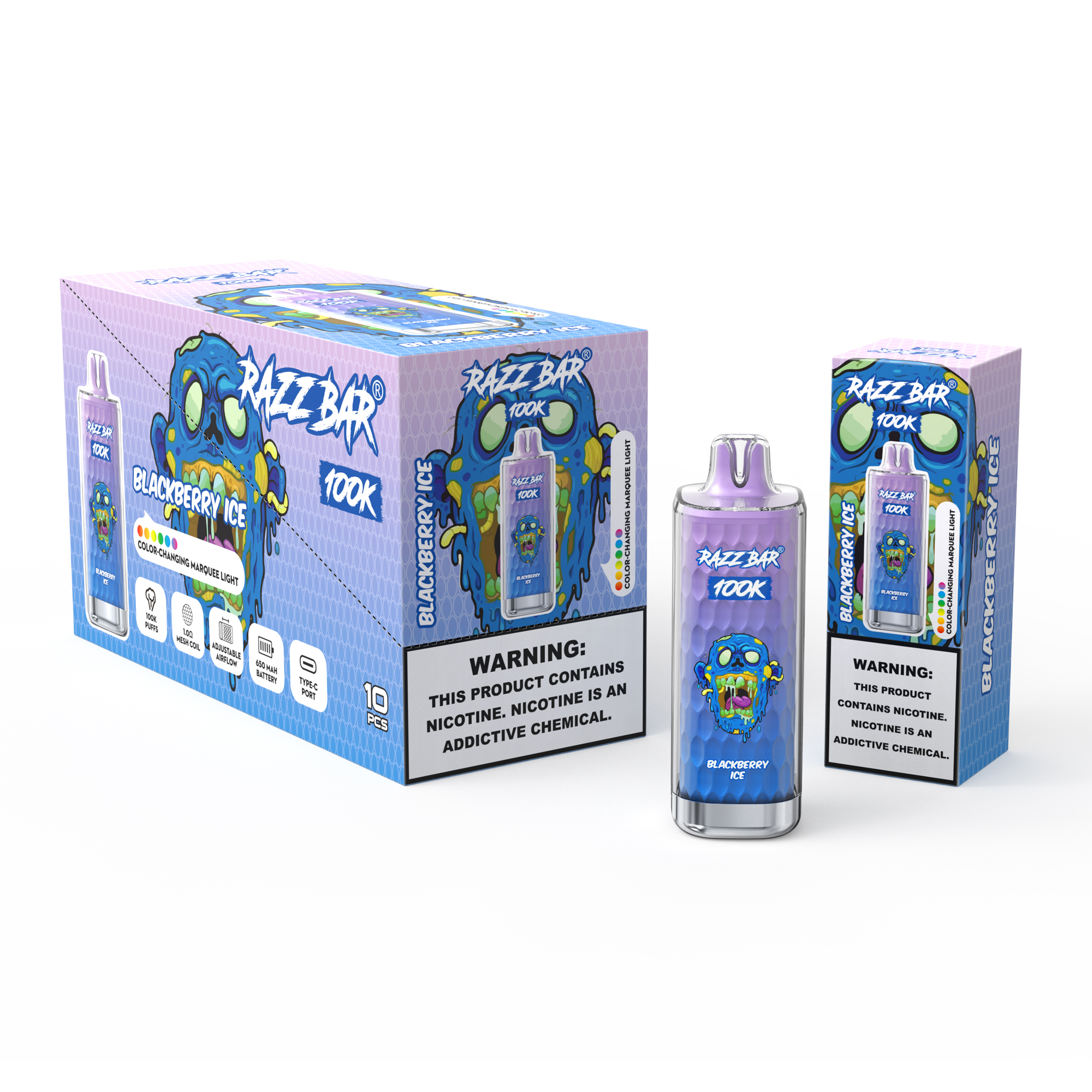 Razzbar 100K Puff Disposable Vape Pen E Cigarette 10000 Puffs Razz Bar Disposable Vape 