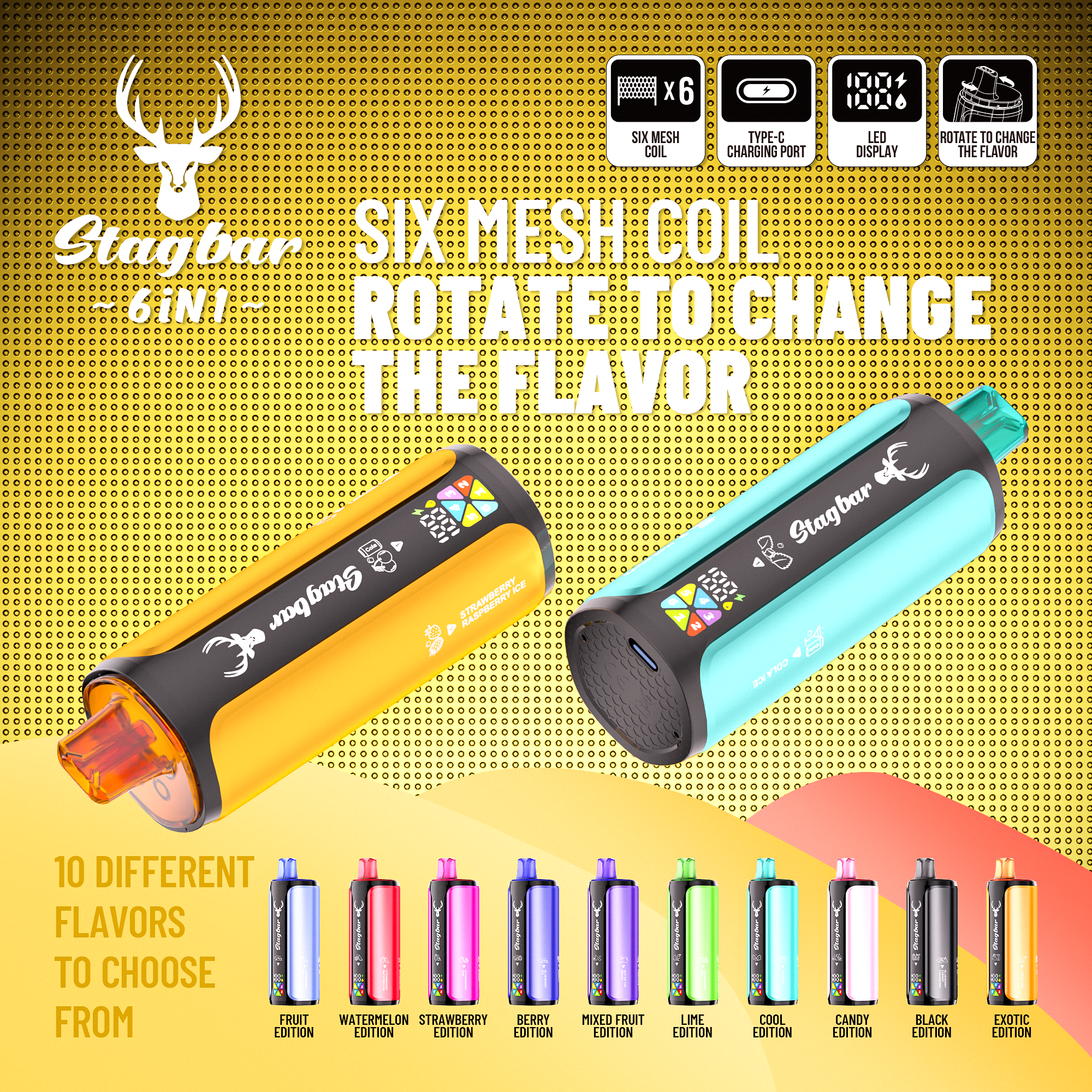 Stag Bar 6in1 180K Puffs Disposable Vape Pod Vapers 100K 80K 75K 1200K Puffs Vaporizer E Hookah Vape Cartridge Pods Stagbar 6in1 180000 Puff