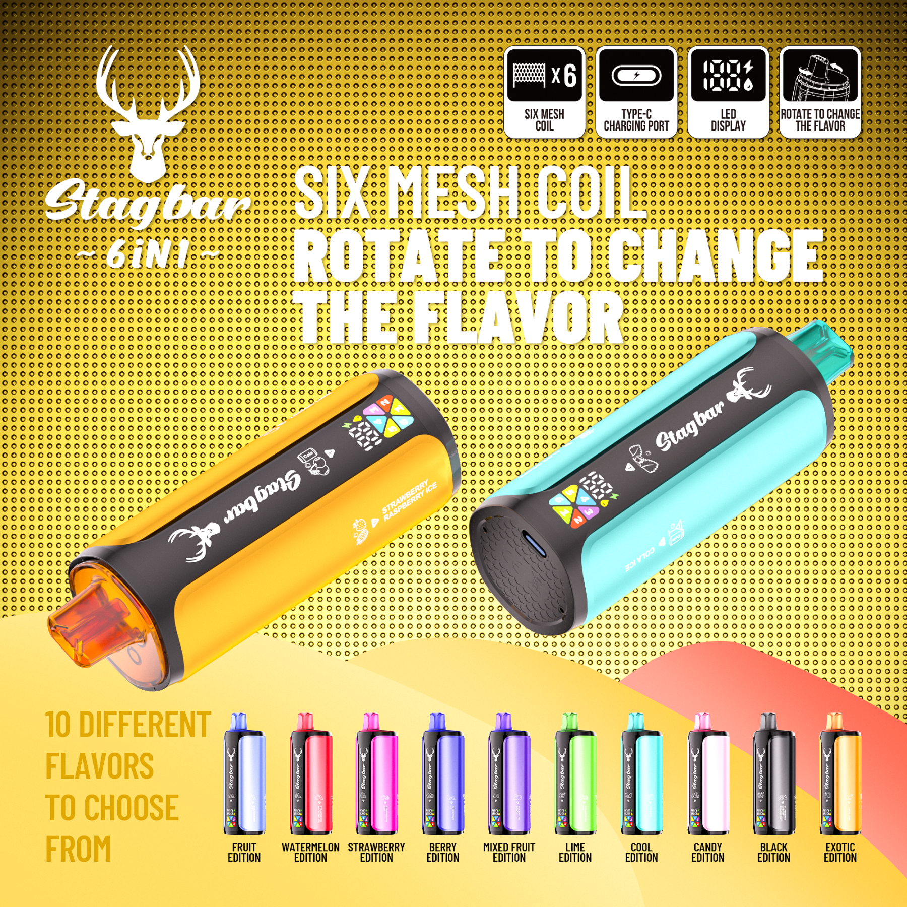 Stag Bar 6in1 180K Puffs Disposable Vape Pod Vapers 100K 80K 75K 1200K Puffs Vaporizer E Hookah Vape Cartridge Pods Stagbar 6in1 180000 Puff