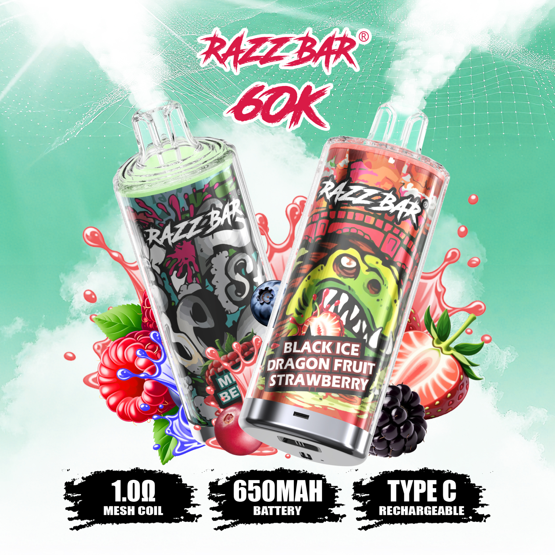  EU Warehouse Crystal Vape Liquid Vaping Vape Pen and Cigarettes Vaper Razz Bar 60000 Puff