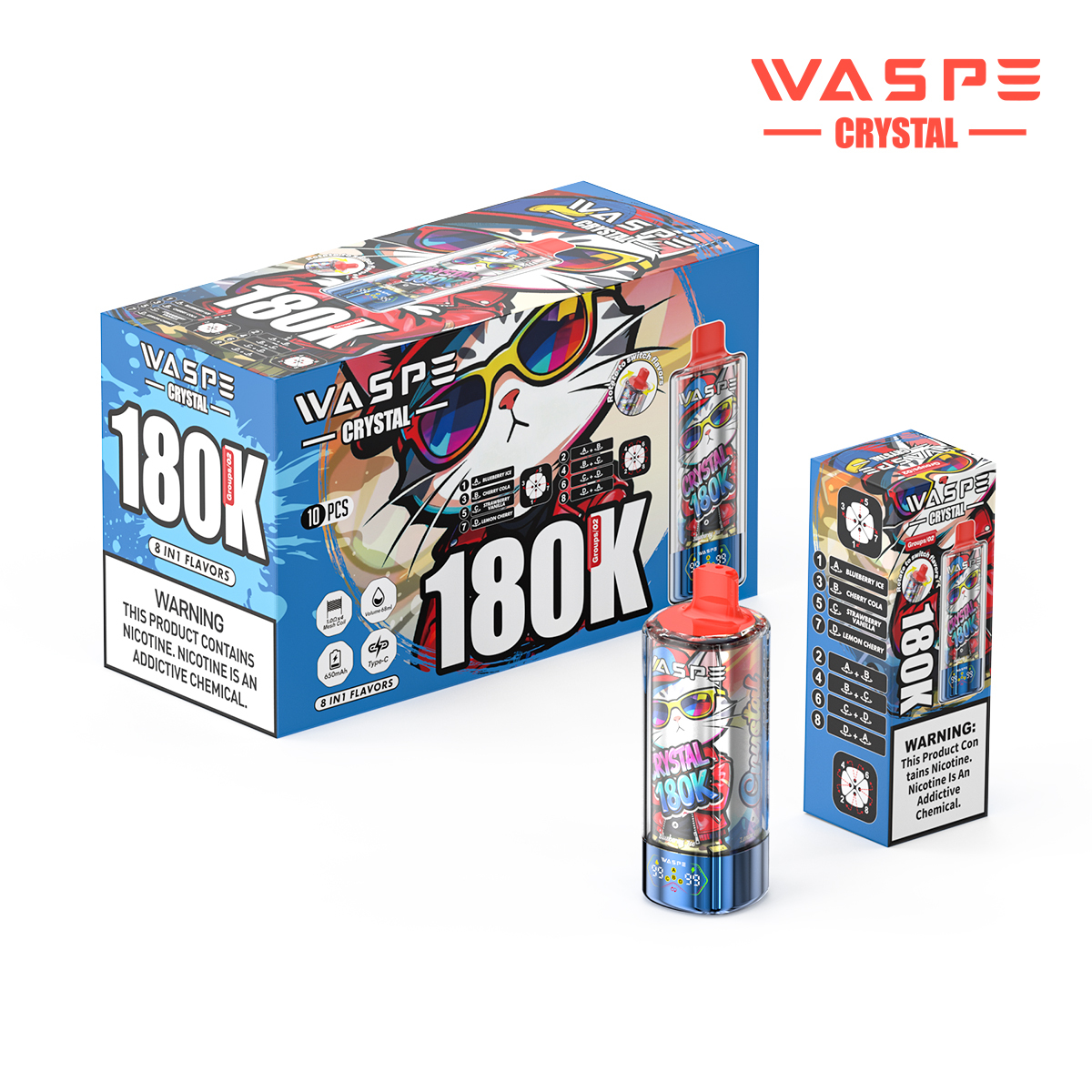 Wholesale I Vape Waspe Crystal 180000 150000 100000 60000 Puffs 8in1 Vaper Triple Flavors LED Display Disposable E-Cigarette 40K 60K 100K 150K 180K Puff