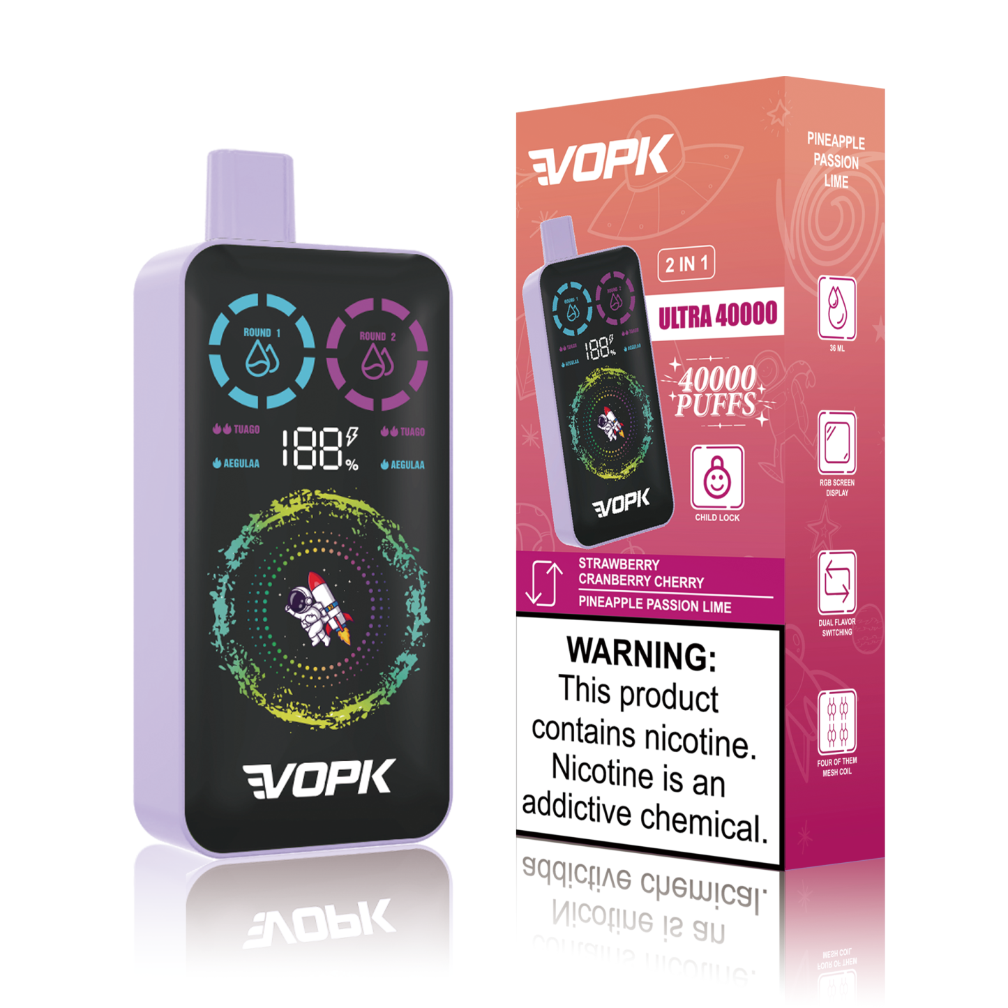 Vopk Ultra 40000 Puffs Full Screen Disposable Electronic Cigarette 2in1 Dual Flavors Vape Pen 40K Pocket Hookah Double Flavors