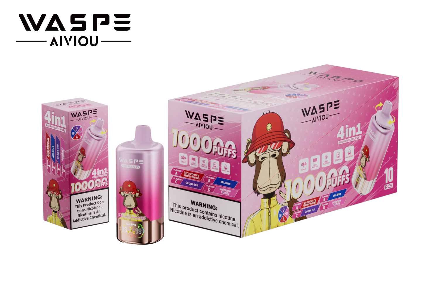 Waspe 100000 Puffs Quadruple Flavors 4 in 1 Tornado Vaper 100K 60K E Cigarette Wholesale Rechargeable Vapor EU Warehouse Spain