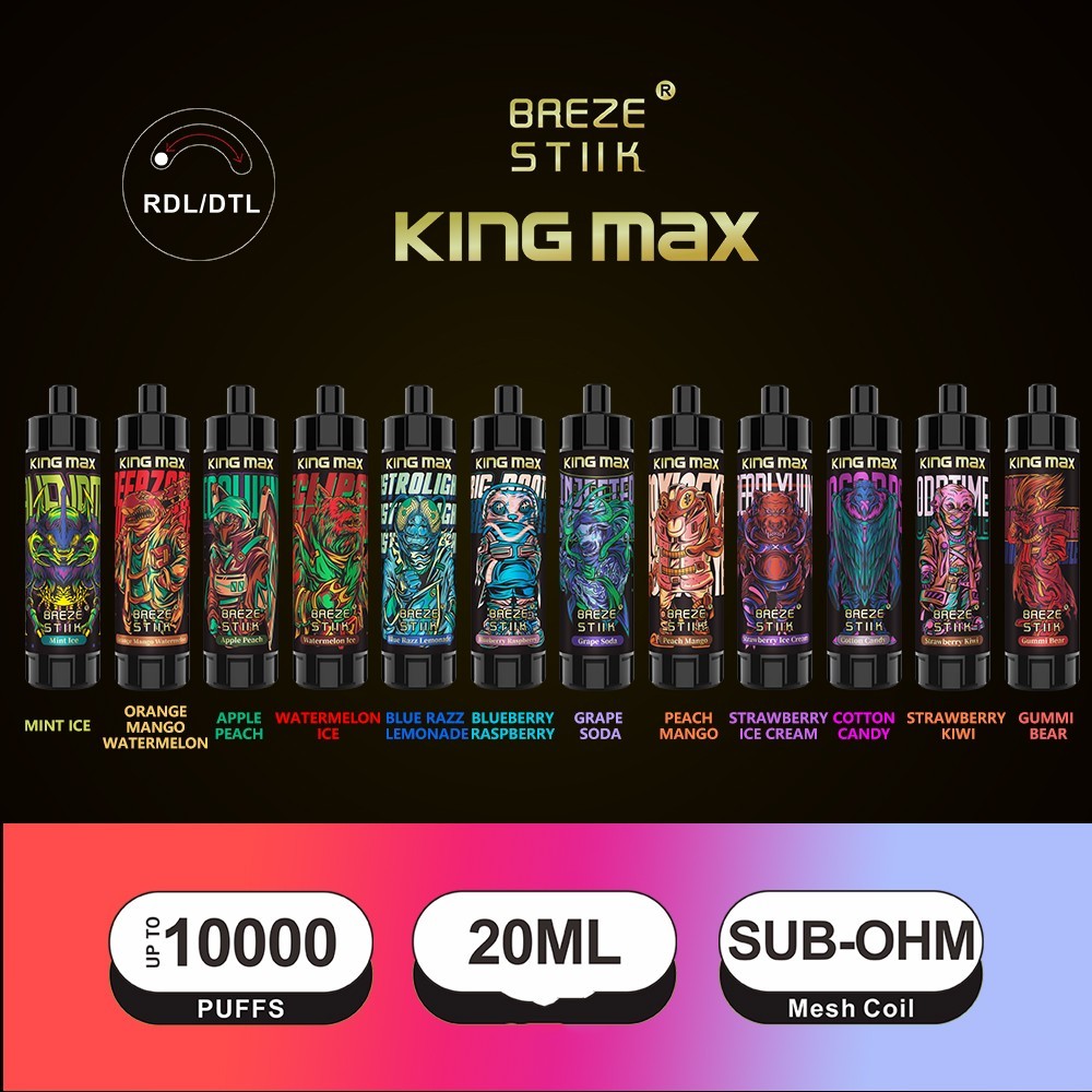 100% Original Breze Stiik King max 10000 Puffs 1OK Pods 20ml Pods With Rechargeable 850mah Rechargable Battery10k Disposable Vape Pen Pod Ecigs-Ecloudvaping