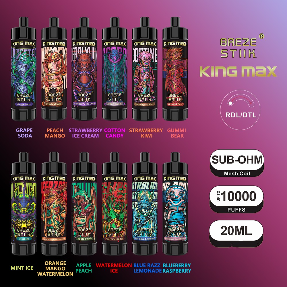 100% Original Breze Stiik King max 10000 Puffs 1OK Pods 20ml Pods With Rechargeable 850mah Rechargable Battery10k Disposable Vape Pen Pod Ecigs-Ecloudvaping