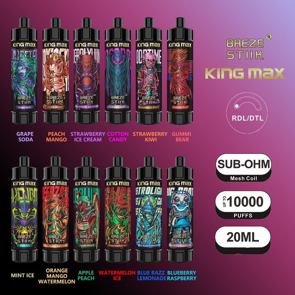 100% Original Breze Stiik King max 10000 Puffs 1OK Pods 20ml Pods With Rechargeable 850mah Rechargable Battery10k Disposable Vape Pen Pod Ecigs-Ecloudvaping