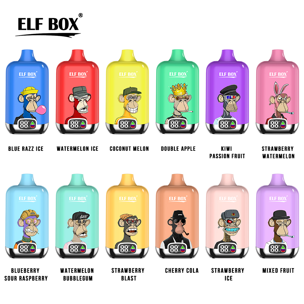 Original ELF BOX digital 12000 Puffs Puff 12k Disposable Vape LED Display Mesh Coil Adjustable Airflow Pre-filled 25ml Rechargeable -Ecloudvaping