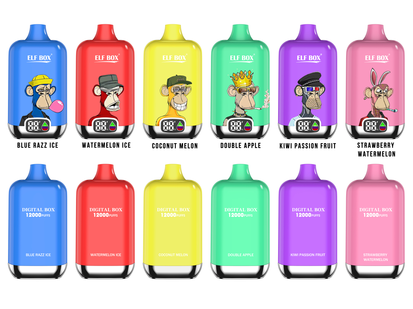 Original ELF BOX digital 12000 Puffs Puff 12k Disposable Vape LED Display Mesh Coil Adjustable Airflow Pre-filled 25ml Rechargeable -Ecloudvaping