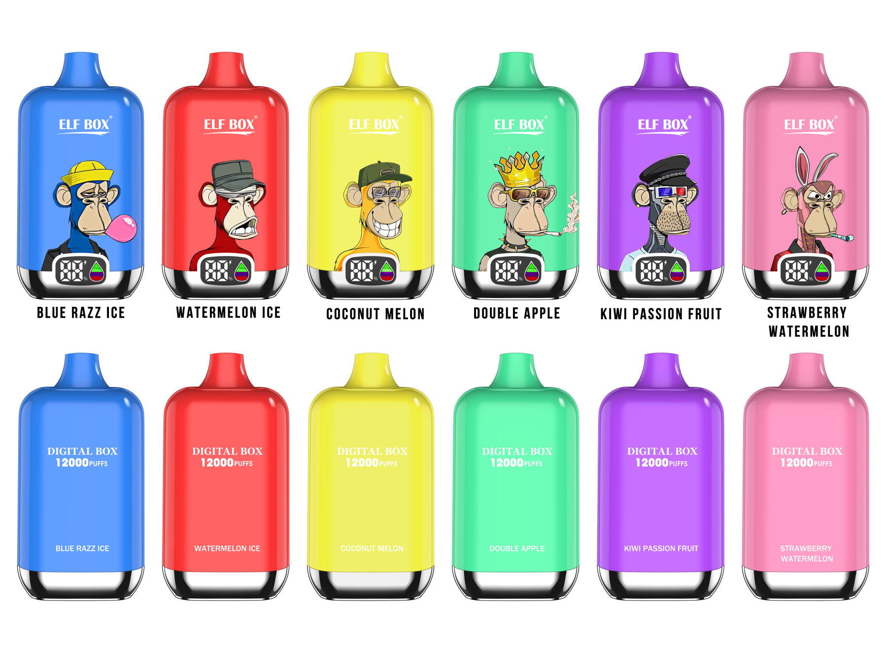 Original ELF BOX digital 12000 Puffs Puff 12k Disposable Vape LED Display Mesh Coil Adjustable Airflow Pre-filled 25ml Rechargeable -Ecloudvaping