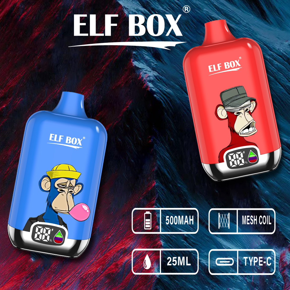 Original ELF BOX digital 12000 Puffs Puff 12k Disposable Vape LED Display Mesh Coil Adjustable Airflow Pre-filled 25ml Rechargeable -Ecloudvaping