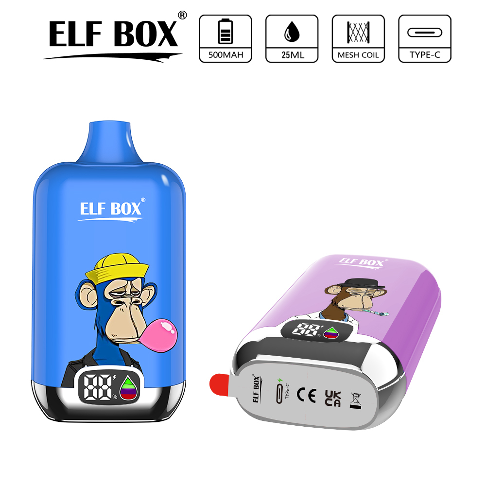 Original ELF BOX digital 12000 Puffs Puff 12k Disposable Vape LED Display Mesh Coil Adjustable Airflow Pre-filled 25ml Rechargeable -Ecloudvaping
