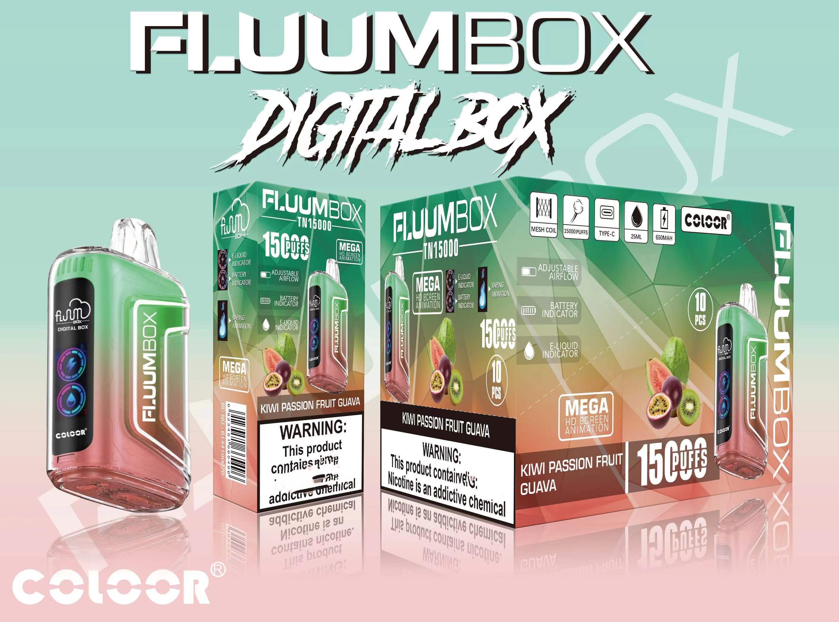 Original Fluum Box 15000 puffs Digital box Tn15000 Disposable E Cigarettes Vape Pen 25Ml Pre-Filled 12 Favors Mesh Coil Pods Cartridge 650Mah Rechargeable-Ecloudvaping