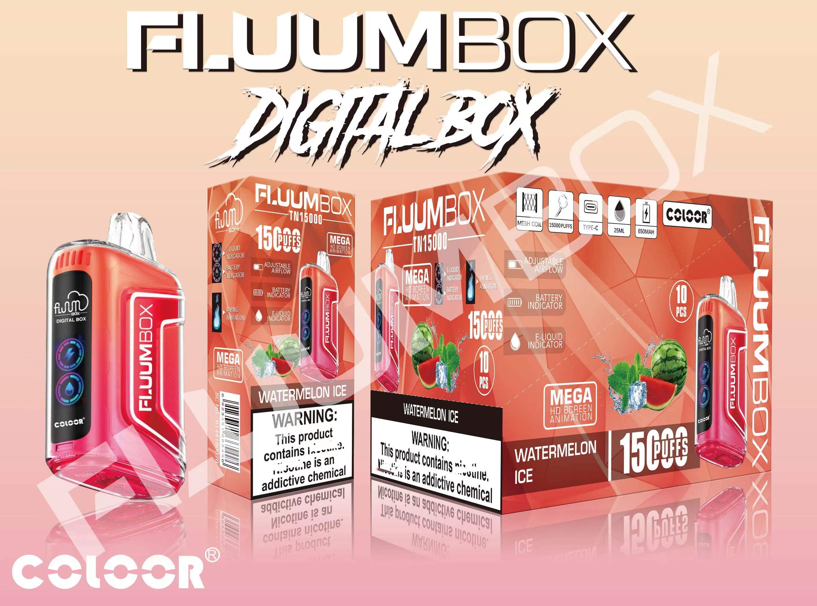 Original Fluum Box 15000 puffs Digital box Tn15000 Disposable E Cigarettes Vape Pen 25Ml Pre-Filled 12 Favors Mesh Coil Pods Cartridge 650Mah Rechargeable-Ecloudvaping