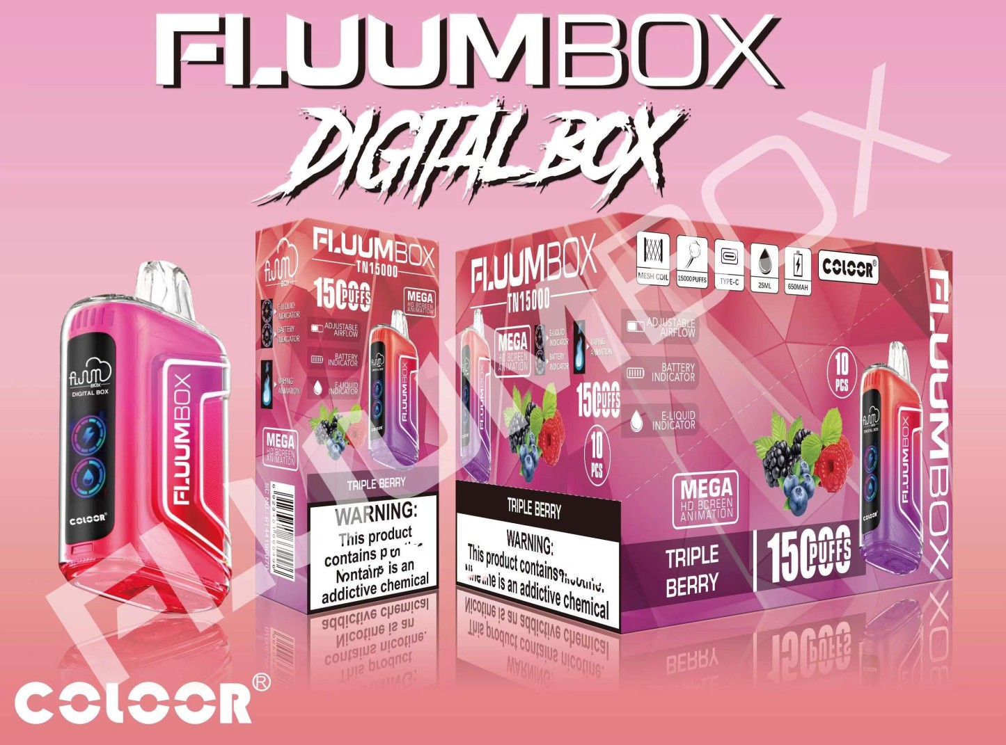 Original Fluum Box 15000 puffs Digital box Tn15000 Disposable E Cigarettes Vape Pen 25Ml Pre-Filled 12 Favors Mesh Coil Pods Cartridge 650Mah Rechargeable-Ecloudvaping