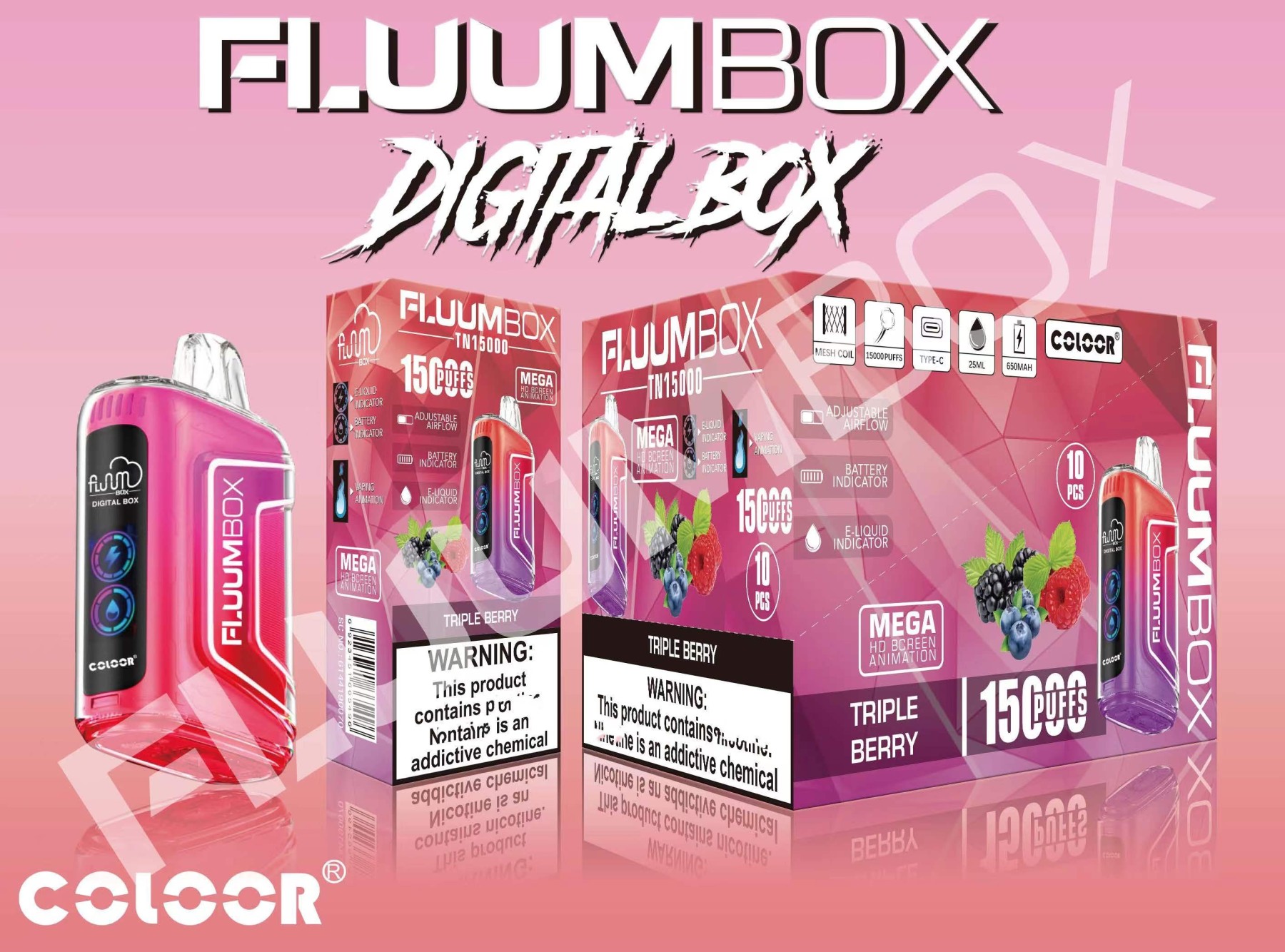 Original Fluum Box 15000 puffs Digital box Tn15000 Disposable E Cigarettes Vape Pen 25Ml Pre-Filled 12 Favors Mesh Coil Pods Cartridge 650Mah Rechargeable-Ecloudvaping