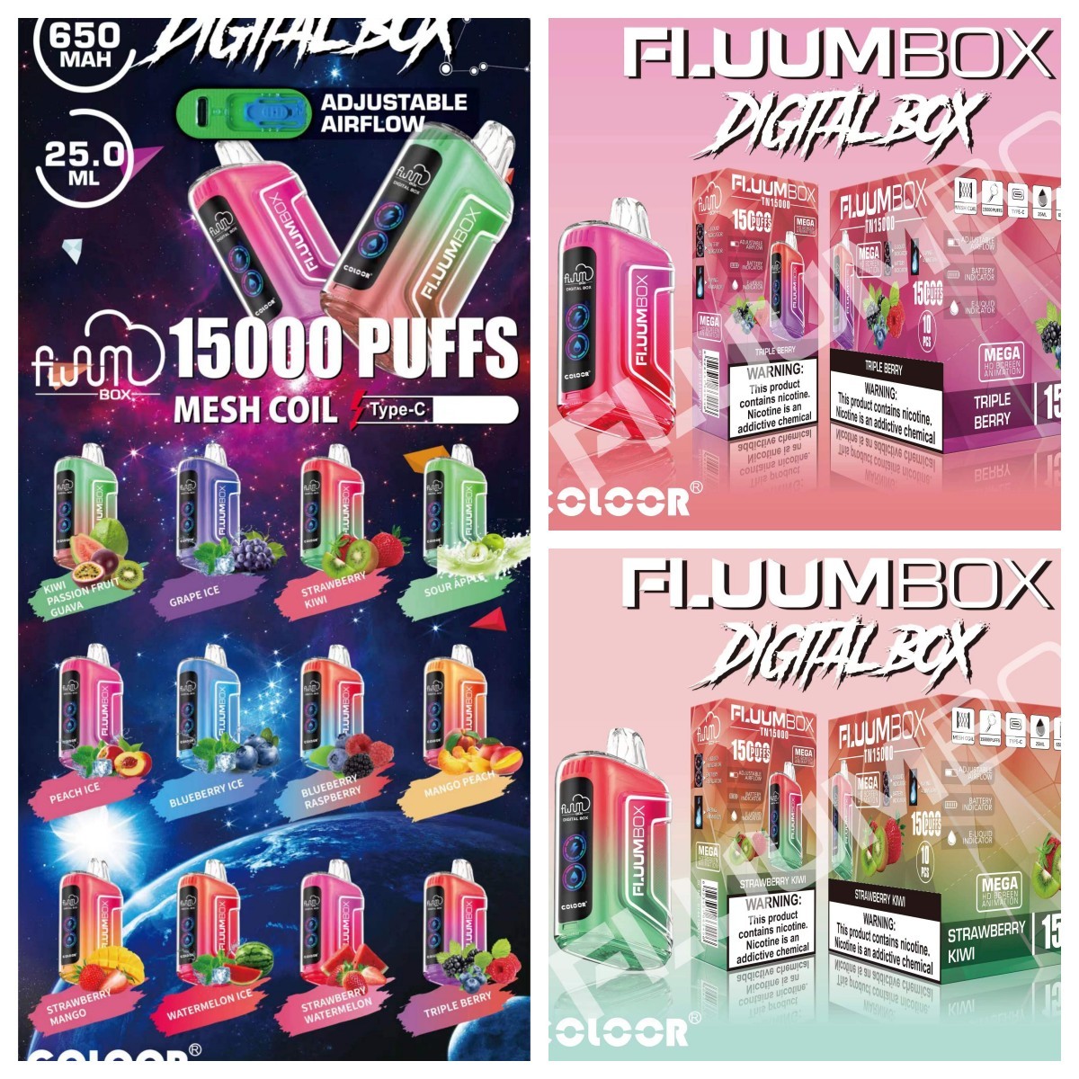 Original Fluum Box 15000 puffs Digital box Tn15000 Disposable E Cigarettes Vape Pen 25Ml Pre-Filled 12 Favors Mesh Coil Pods Cartridge 650Mah Rechargeable-Ecloudvaping