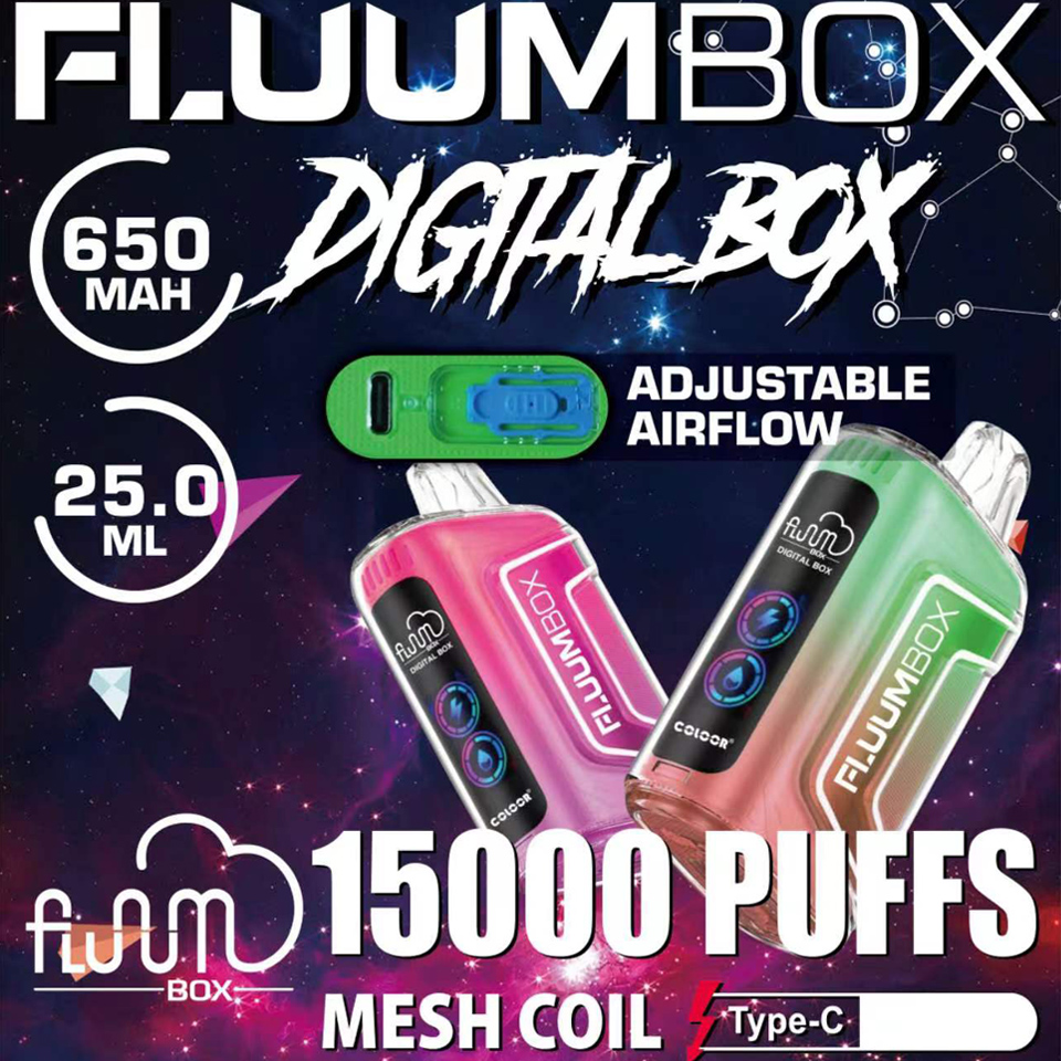Original Fluum Box 15000 puffs Digital box Tn15000 Disposable E Cigarettes Vape Pen 25Ml Pre-Filled 12 Favors Mesh Coil Pods Cartridge 650Mah Rechargeable-Ecloudvaping