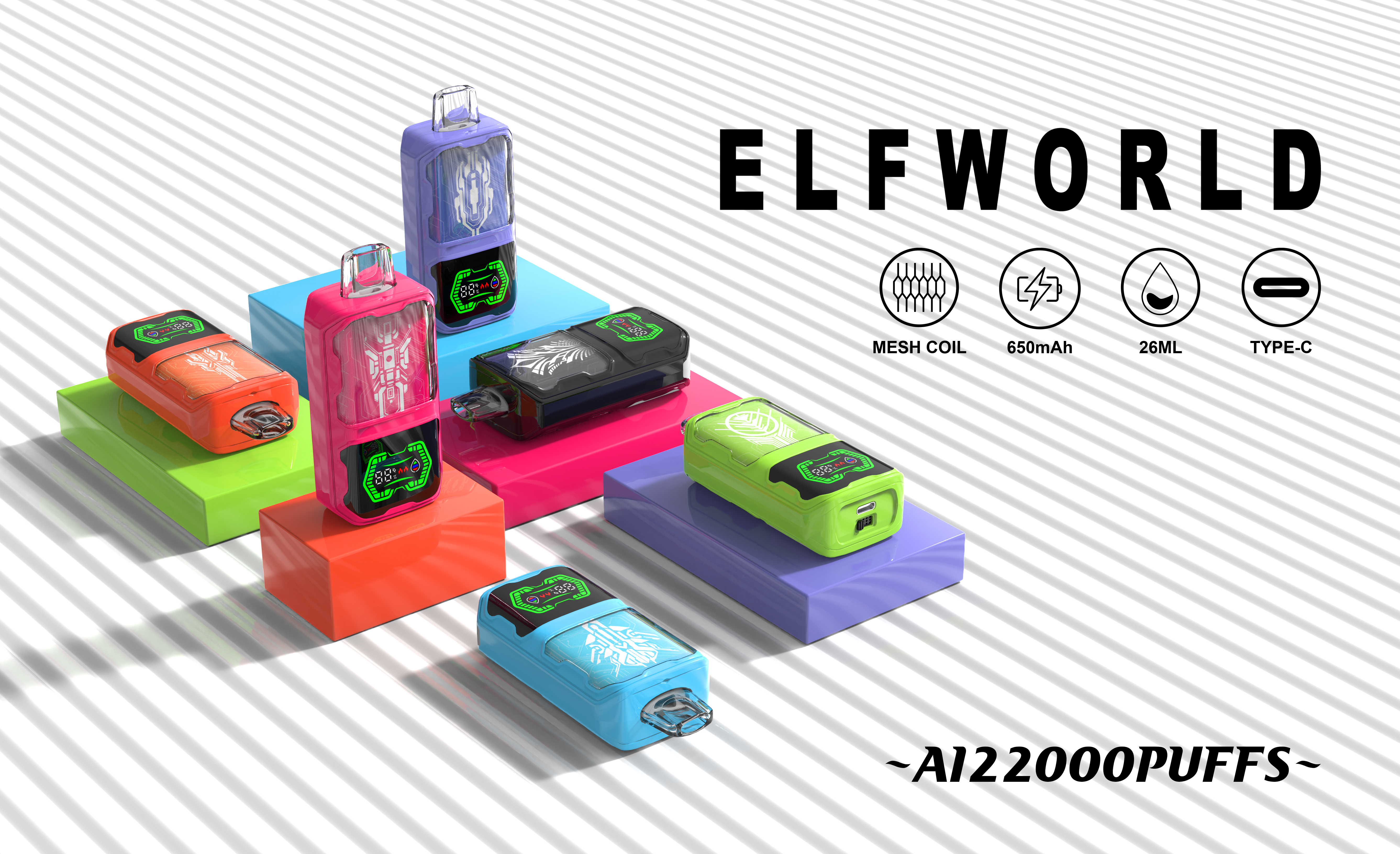 Original Elfworld Ai22000 Puff 26ml E Liquid 650mAh Dual Mesh Coil Geek Price Bar Bang Vape 20000 Puffs E Cigarette 10 Flavors