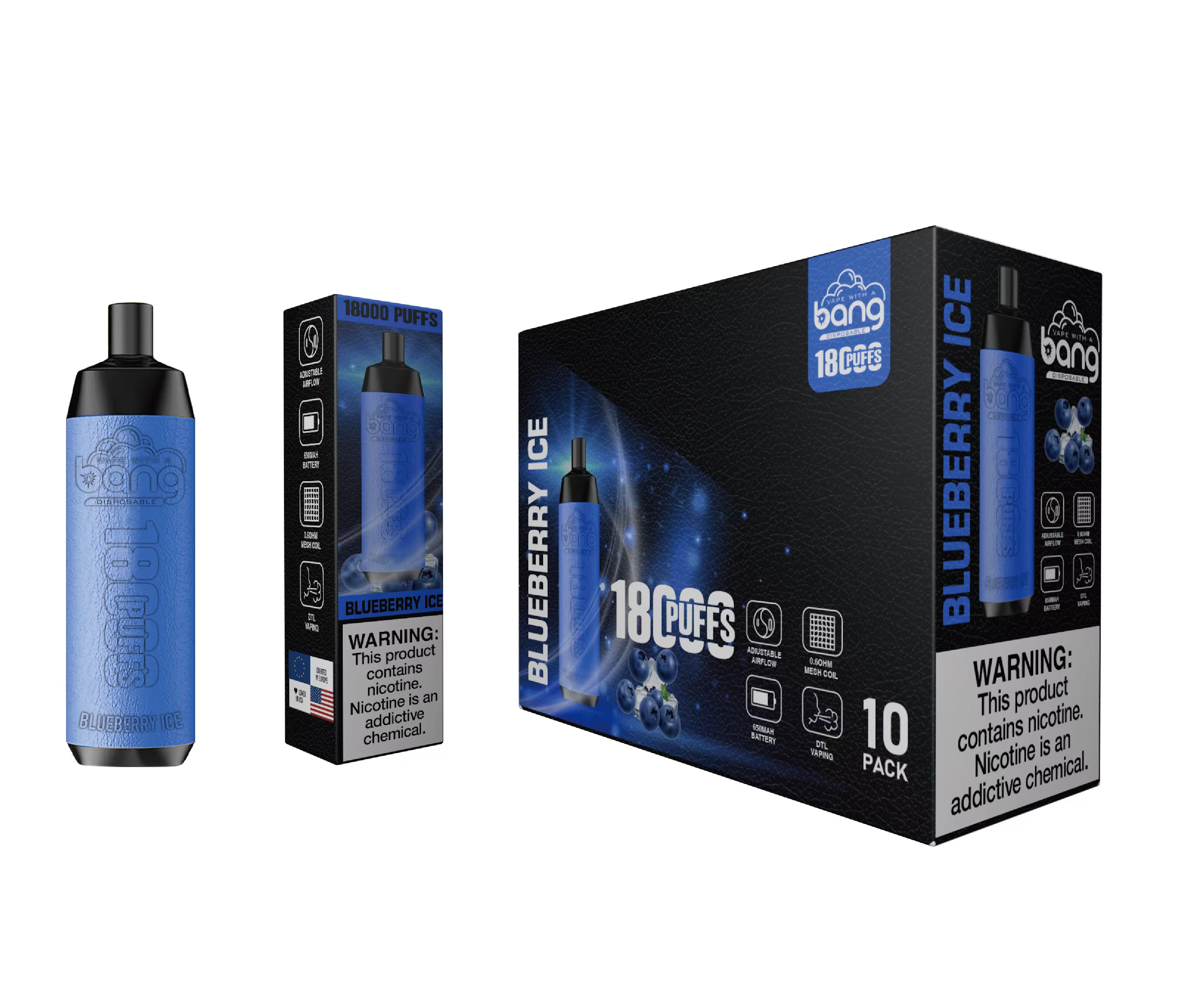 Original Bang 18000 puffs Disposable Vape Mesh Coil Shisha Bar Style Detachable E Cigarette Adjustable Airflow Pod Device puff 18k vaper vs Al Fakher Big Cloud-Ecloudvaping