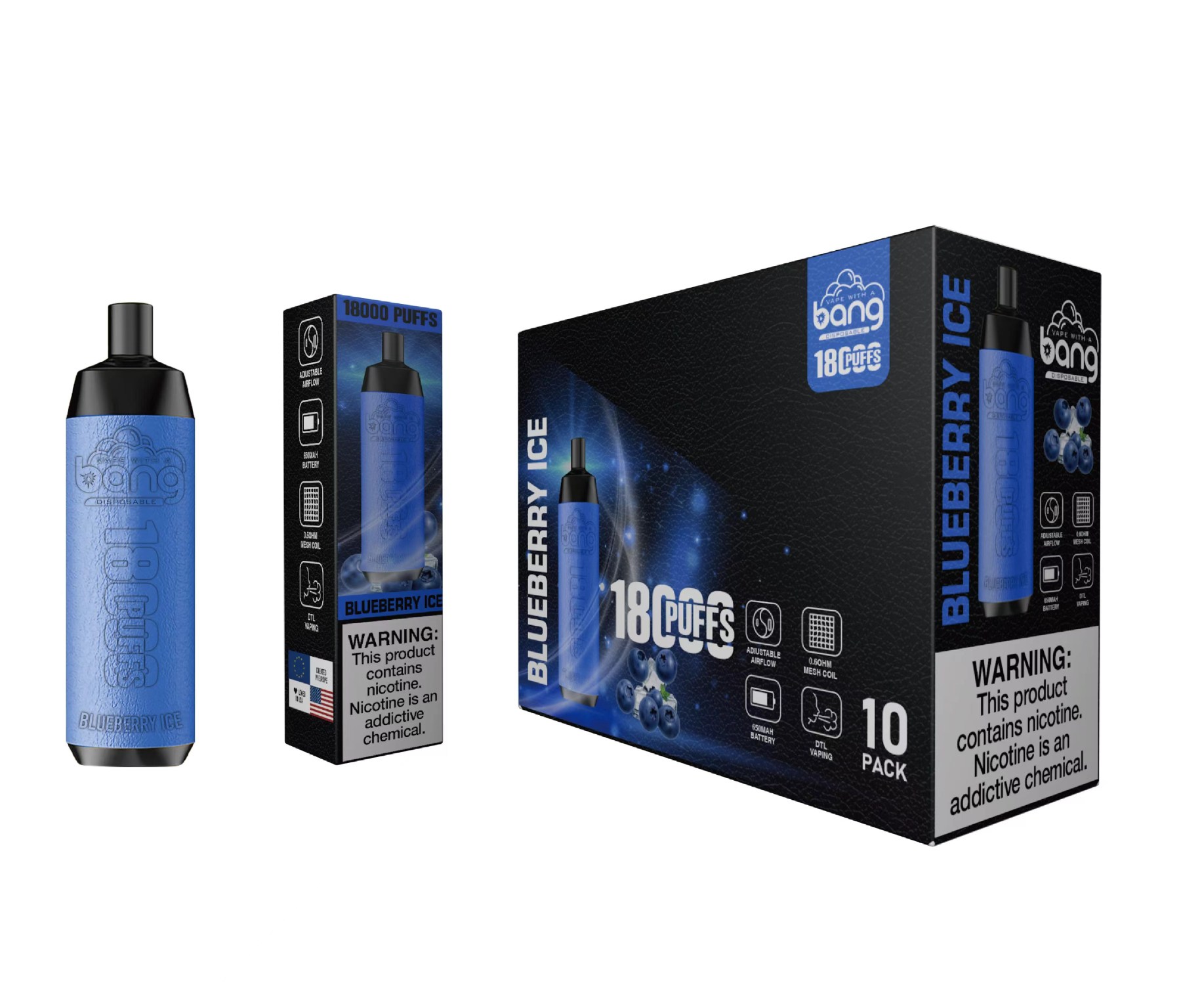 Original Bang 18000 puffs Disposable Vape Mesh Coil Shisha Bar Style Detachable E Cigarette Adjustable Airflow Pod Device puff 18k vaper vs Al Fakher Big Cloud-Ecloudvaping