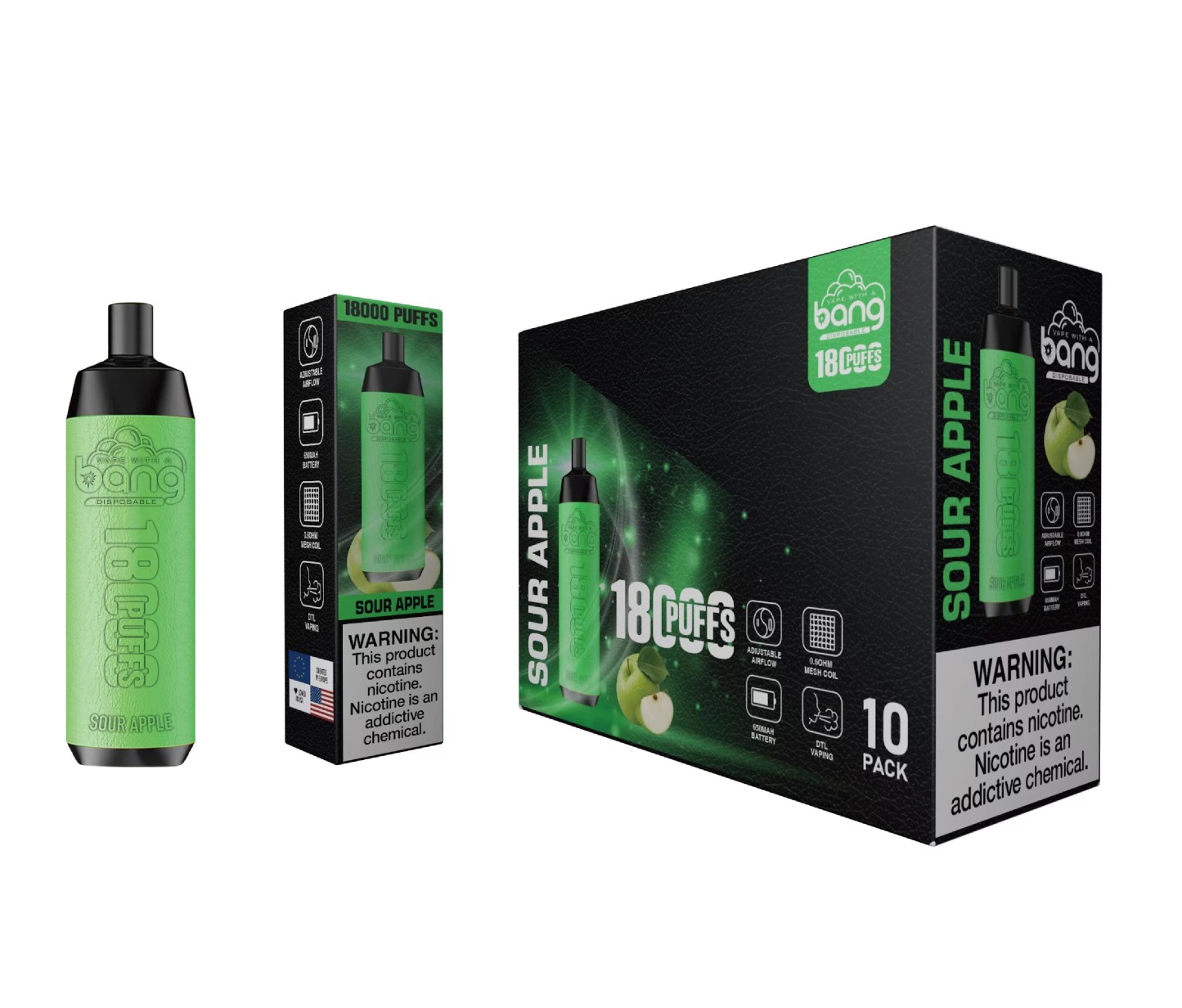 Original Bang 18000 puffs Disposable Vape Mesh Coil Shisha Bar Style Detachable E Cigarette Adjustable Airflow Pod Device puff 18k vaper vs Al Fakher Big Cloud-Ecloudvaping