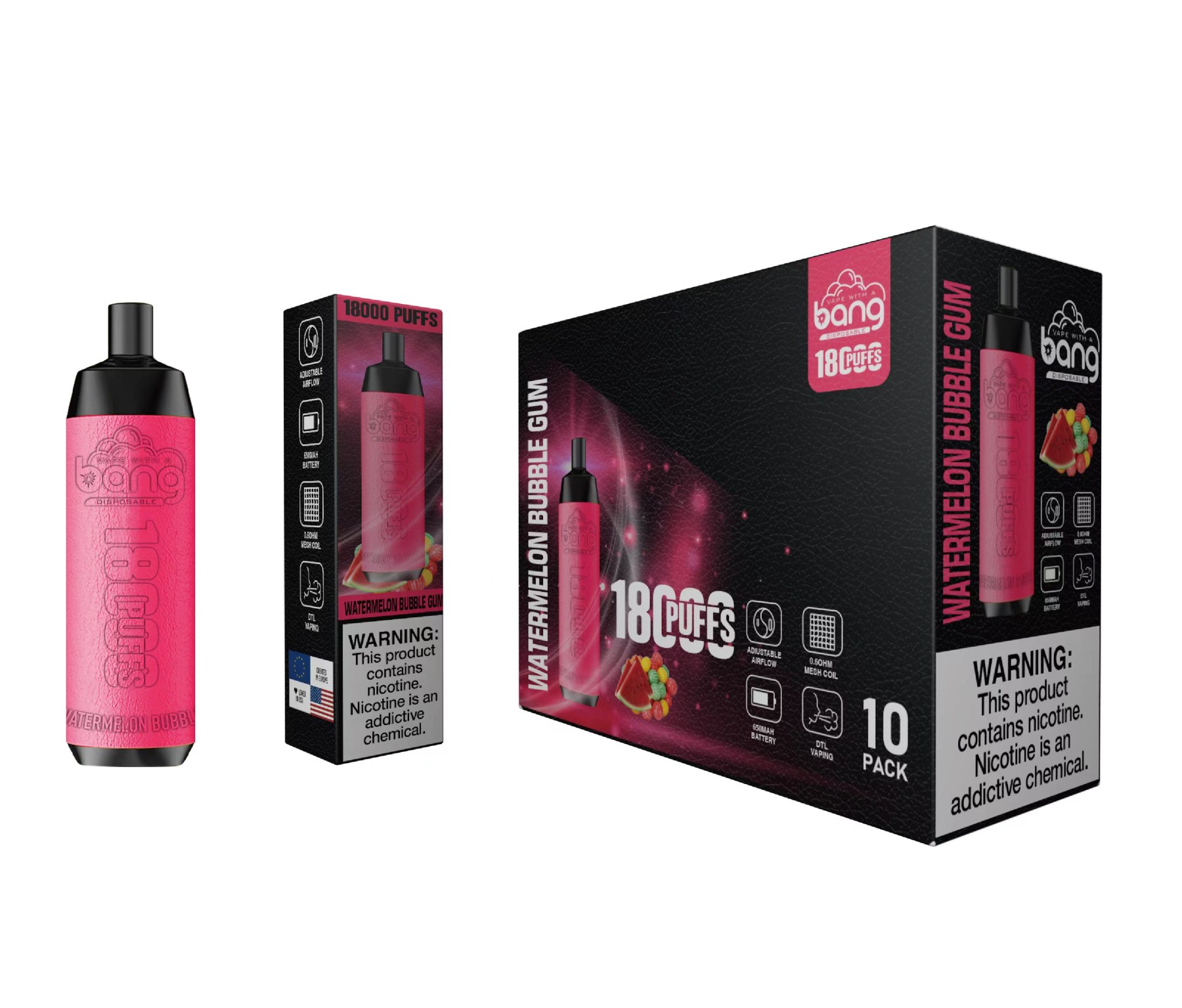 Original Bang 18000 puffs Disposable Vape Mesh Coil Shisha Bar Style Detachable E Cigarette Adjustable Airflow Pod Device puff 18k vaper vs Al Fakher Big Cloud-Ecloudvaping