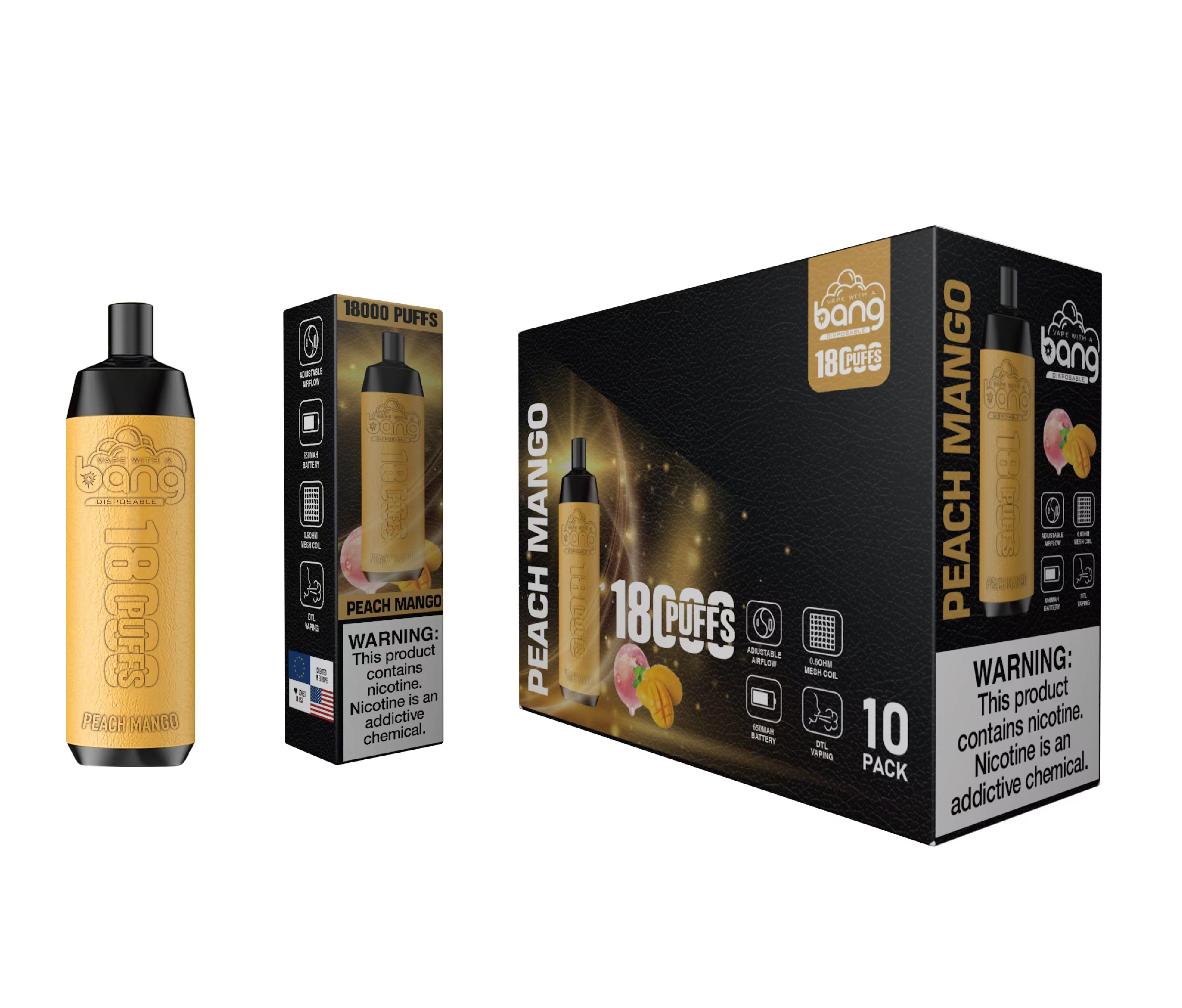 Original Bang 18000 puffs Disposable Vape Mesh Coil Shisha Bar Style Detachable E Cigarette Adjustable Airflow Pod Device puff 18k vaper vs Al Fakher Big Cloud-Ecloudvaping