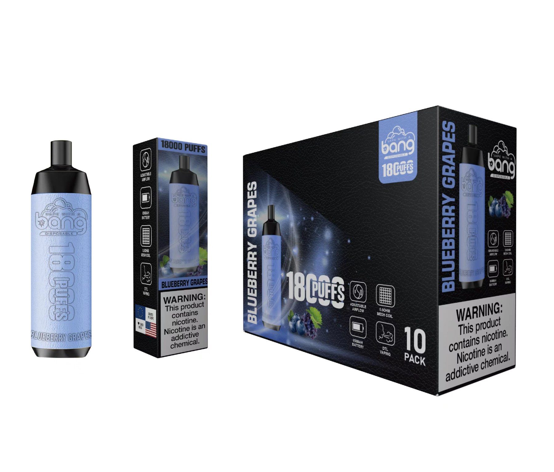 Original Bang 18000 puffs Disposable Vape Mesh Coil Shisha Bar Style Detachable E Cigarette Adjustable Airflow Pod Device puff 18k vaper vs Al Fakher Big Cloud-Ecloudvaping