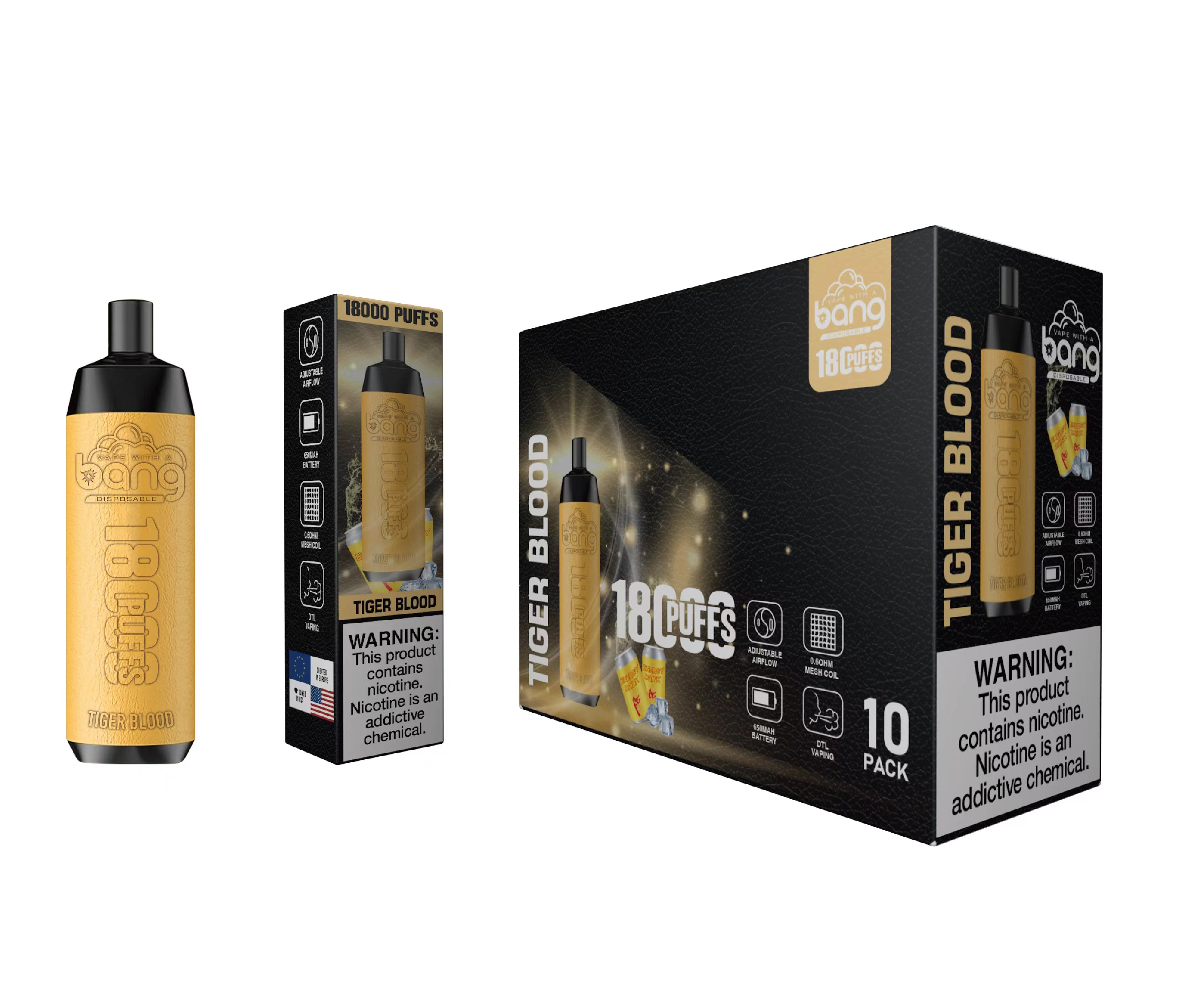 Original Bang 18000 puffs Disposable Vape Mesh Coil Shisha Bar Style Detachable E Cigarette Adjustable Airflow Pod Device puff 18k vaper vs Al Fakher Big Cloud-Ecloudvaping