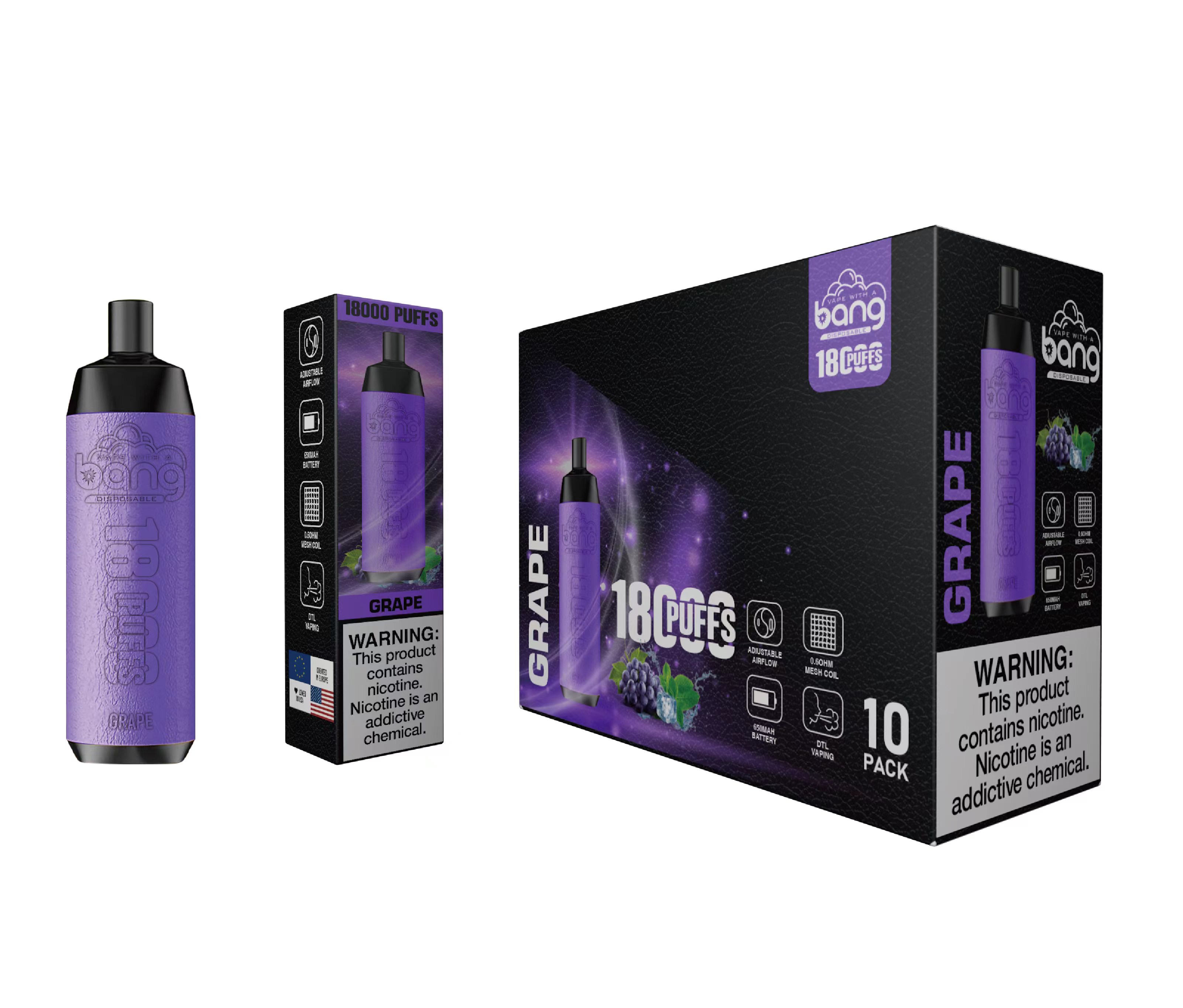 Original Bang 18000 puffs Disposable Vape Mesh Coil Shisha Bar Style Detachable E Cigarette Adjustable Airflow Pod Device puff 18k vaper vs Al Fakher Big Cloud-Ecloudvaping