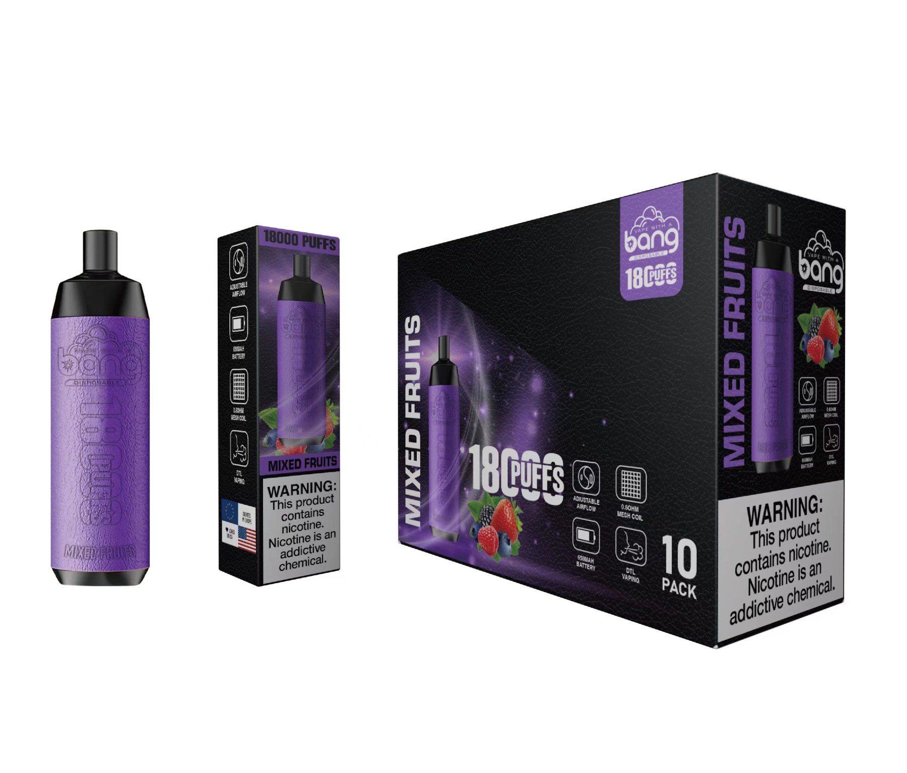 Original Bang 18000 puffs Disposable Vape Mesh Coil Shisha Bar Style Detachable E Cigarette Adjustable Airflow Pod Device puff 18k vaper vs Al Fakher Big Cloud-Ecloudvaping