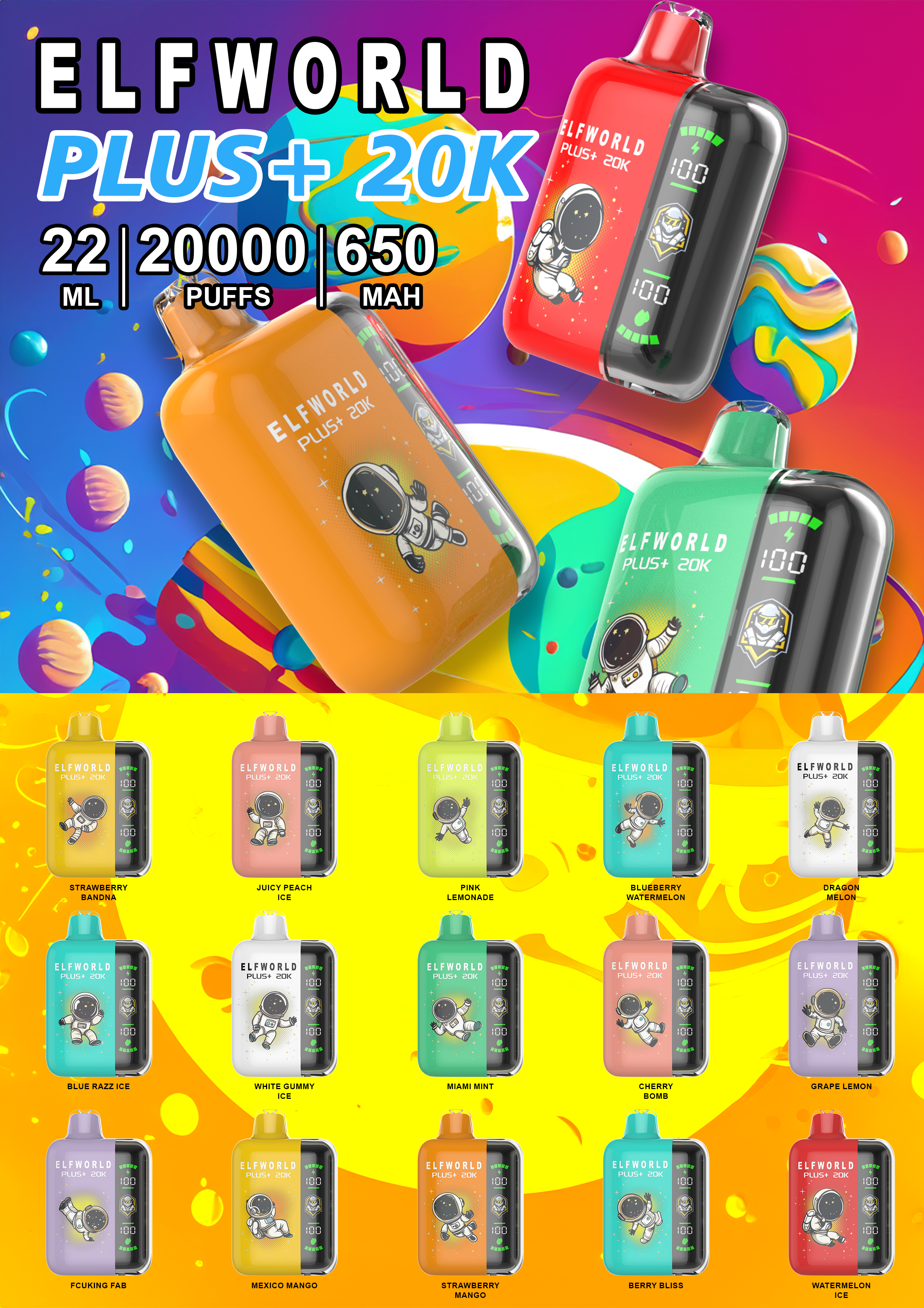  Original New Tech Display Elfworld Plus 20K Pulse Dual Displayors Wholesale Disposable 20000puffs Orion Lost Vaporizer E Cigarette Shisha Dual Mesh Coil Bar Disposable